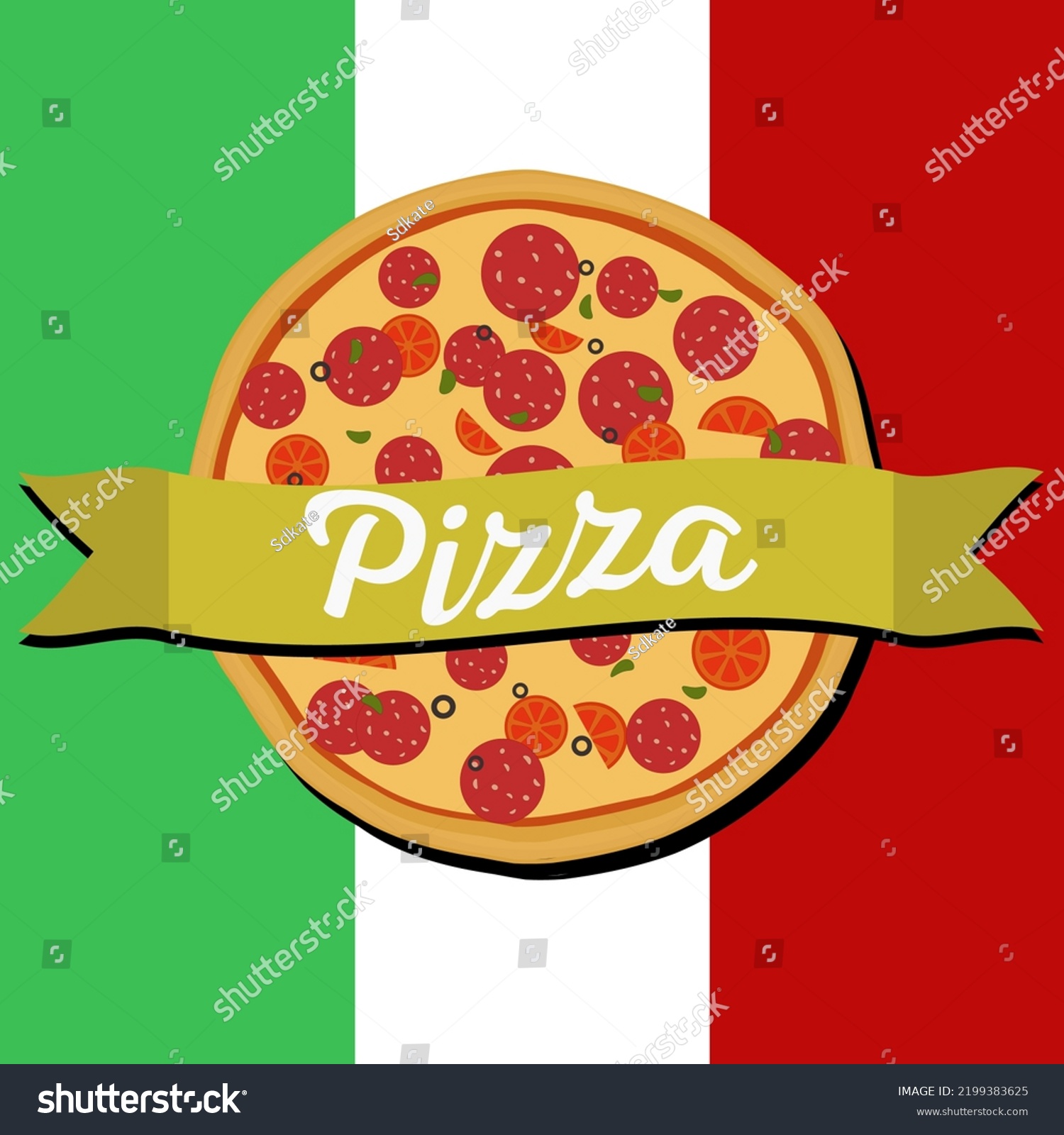 Vector Drawing Big Pepperoni Pizza Stock Vector (Royalty Free