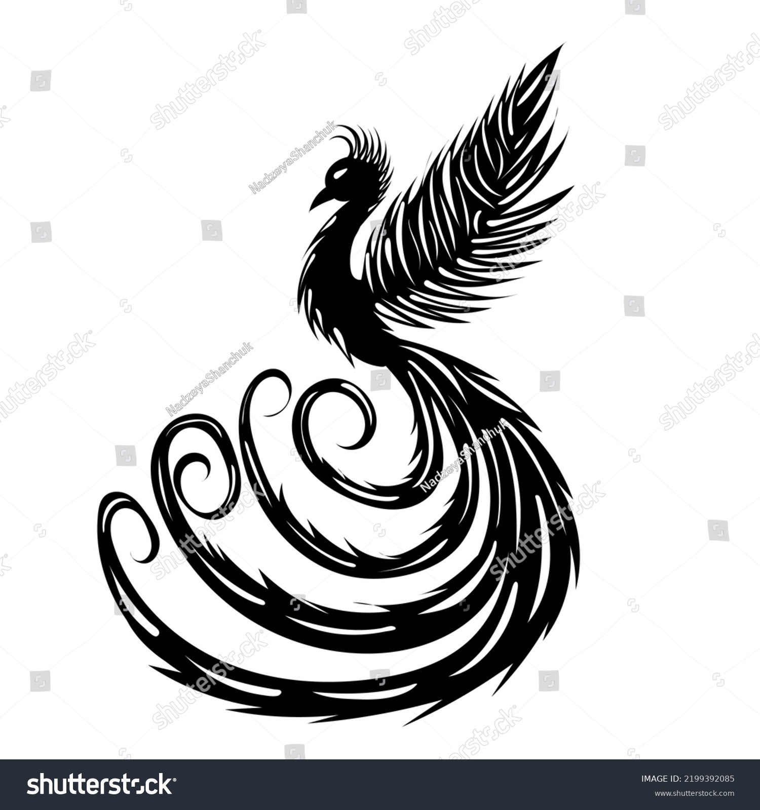 Phoenix Bird Black Silhouette Isolated Vector Stock Vector (Royalty ...