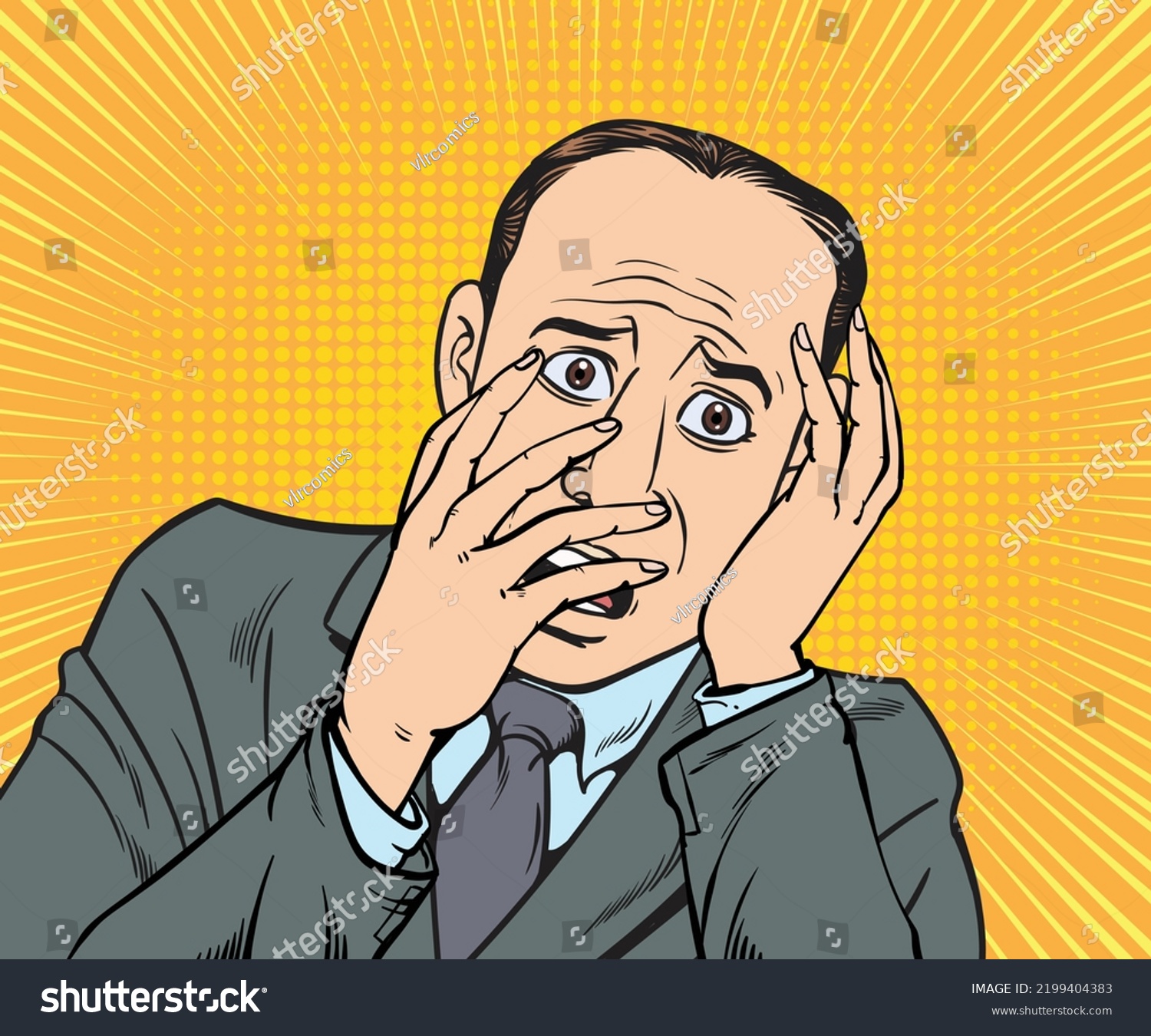 Young Businessman Shocked Scared Worriedhand Drawn Stock Vector Royalty Free 2199404383