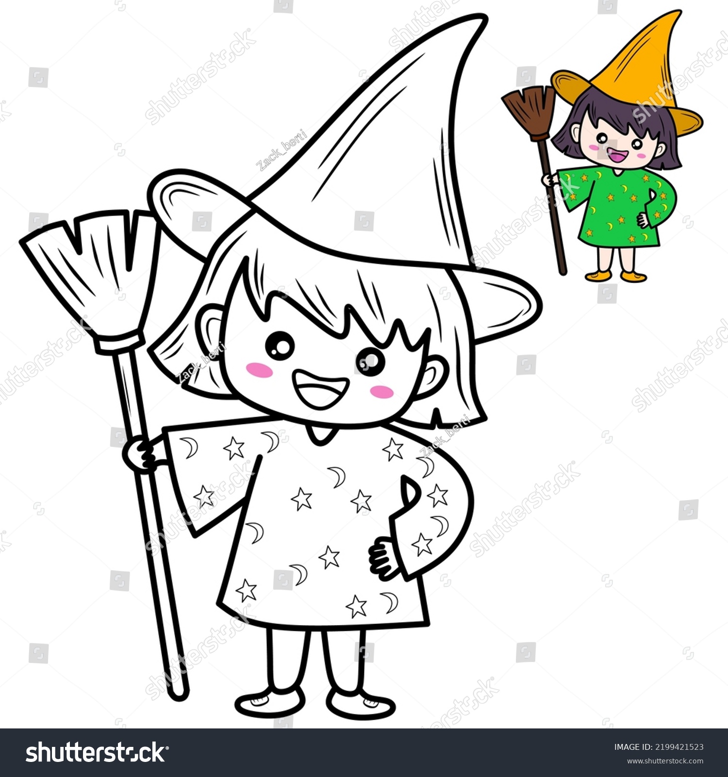 Little Witch Vector Drawing Coloring Book Stock Vector (Royalty Free ...