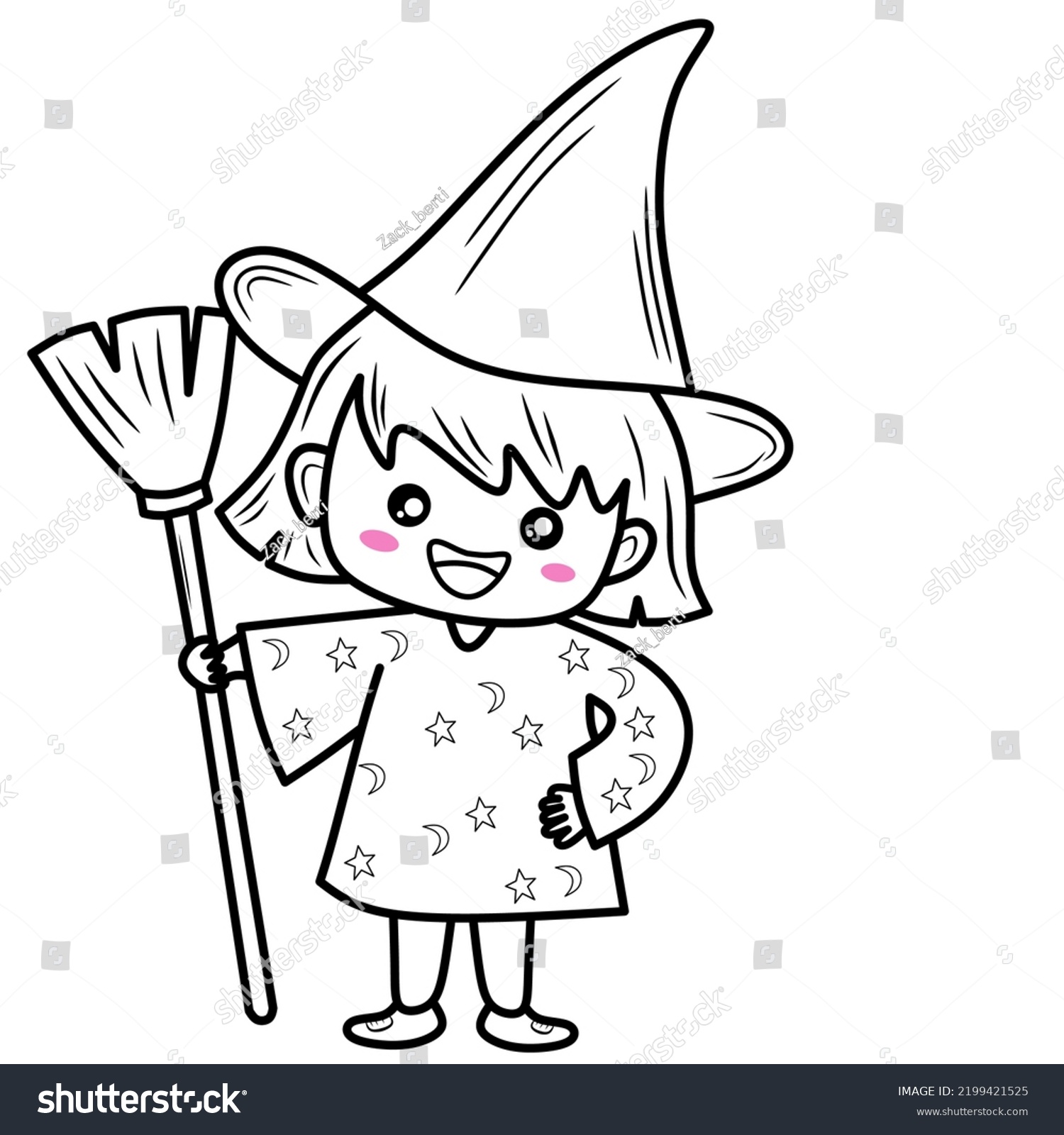 Little Witch Vector Drawing Coloring Book Stock Vector (Royalty Free ...