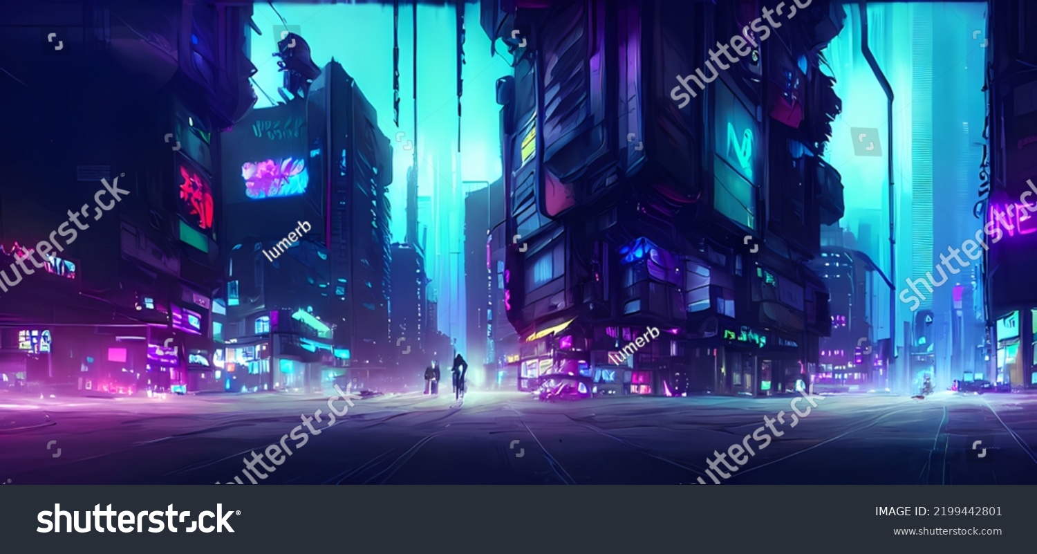 Cyberpunk Neon City Night Futuristic City Stock Illustration 2199442801 Shutterstock 