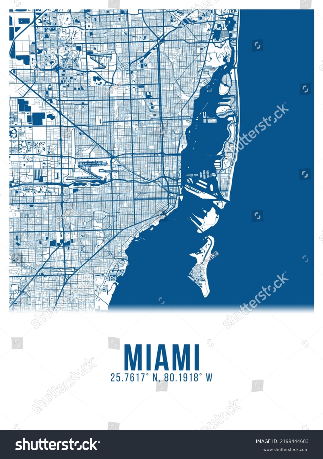 Miami Blue Color City Map Poster Stock Illustration 2199444683 ...