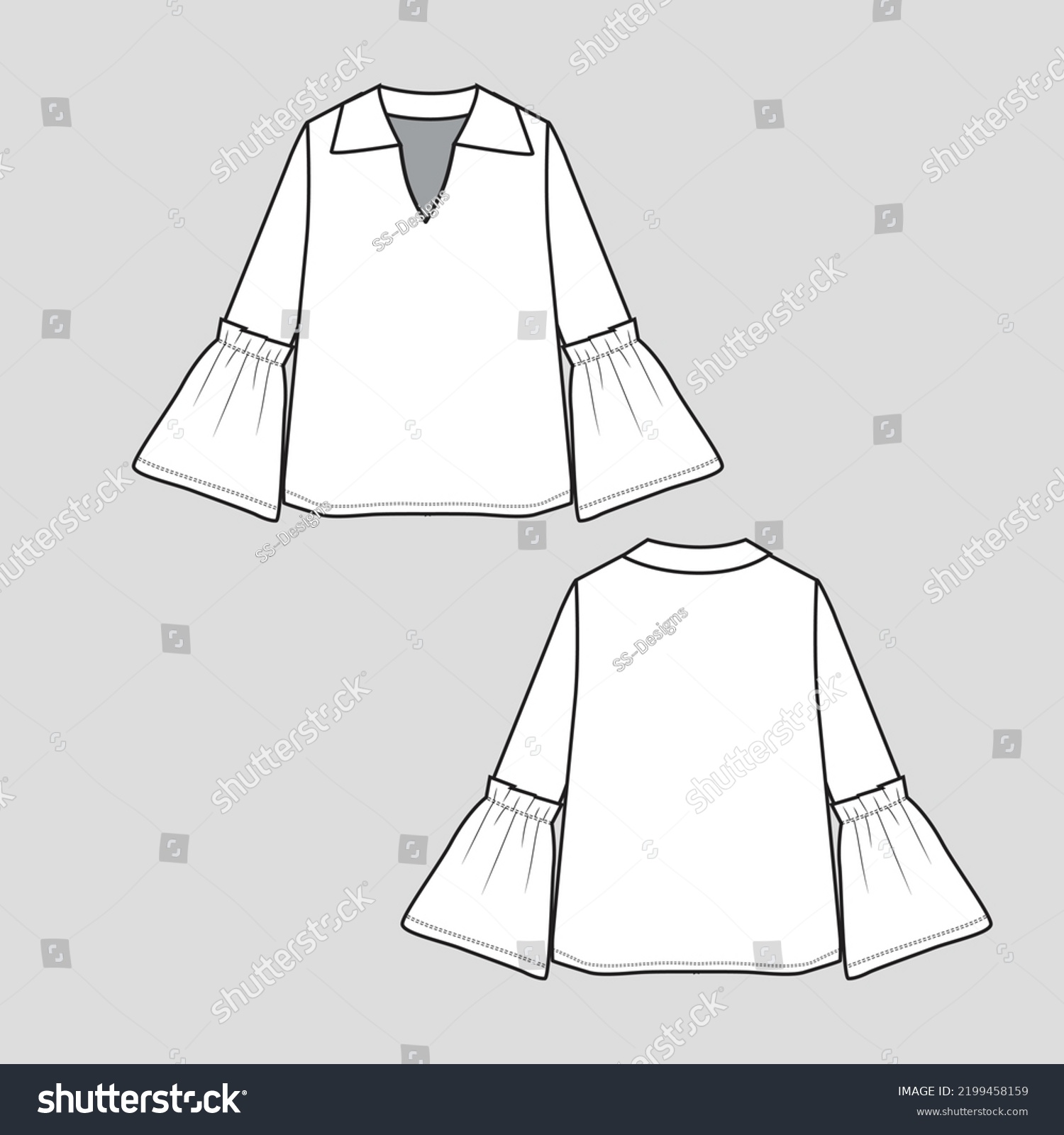 Bell Sleeve Collar Neck T Shirt Stock Vector (Royalty Free) 2199458159 ...