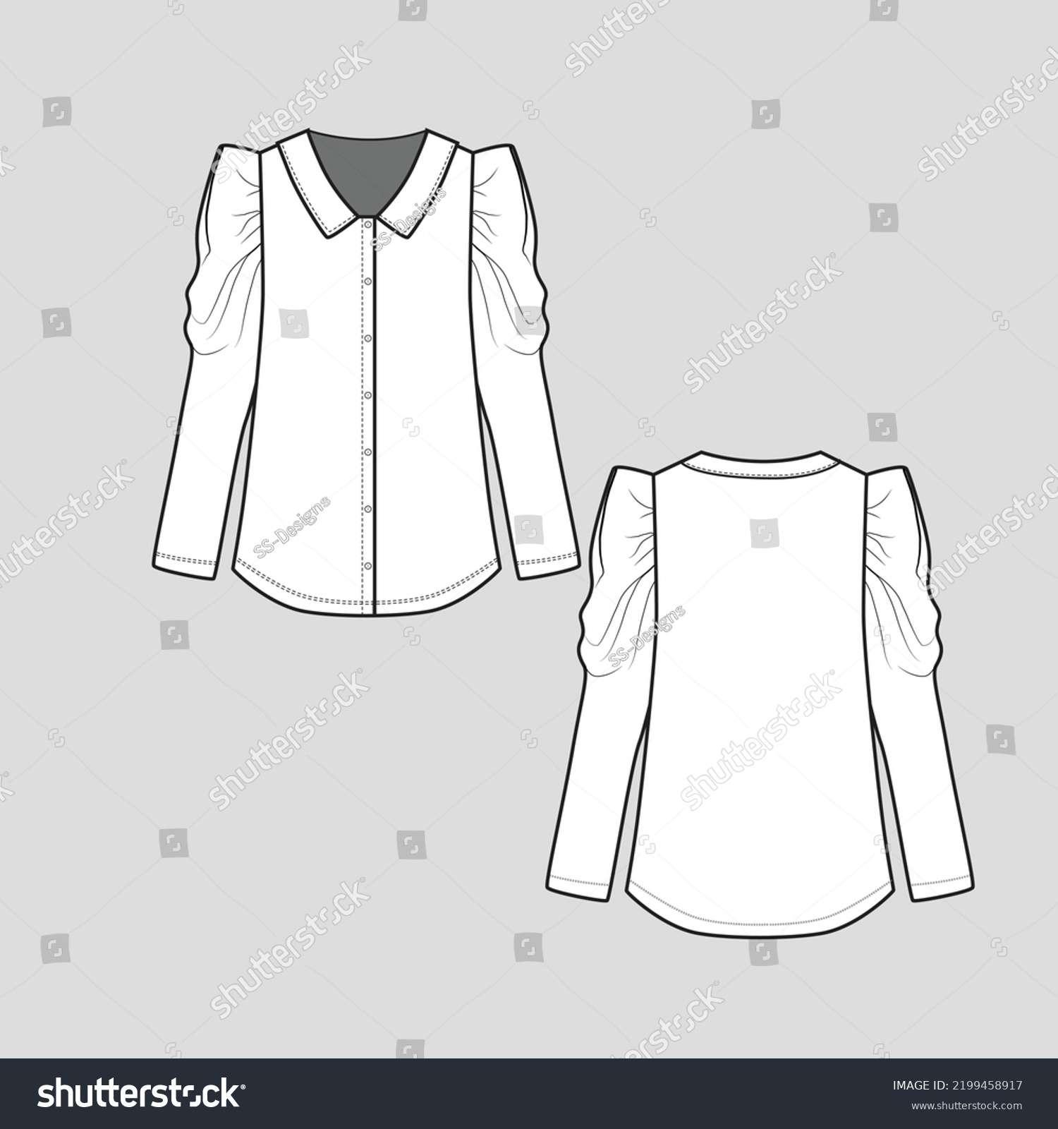 Puff Sleeve Collar Neck T Shirt Stock Vector (Royalty Free) 2199458917 ...