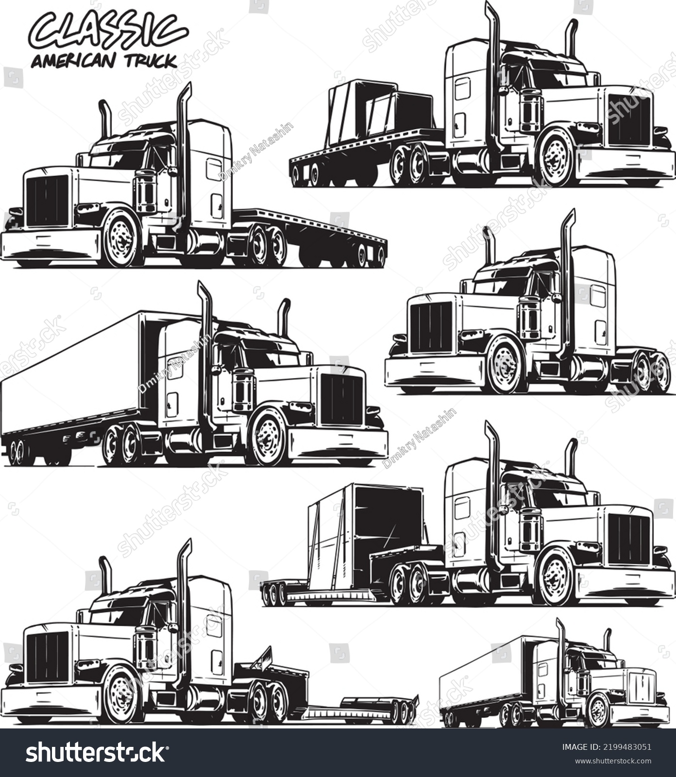 Classic American Truck Black White Vector Stock Vector (Royalty Free ...