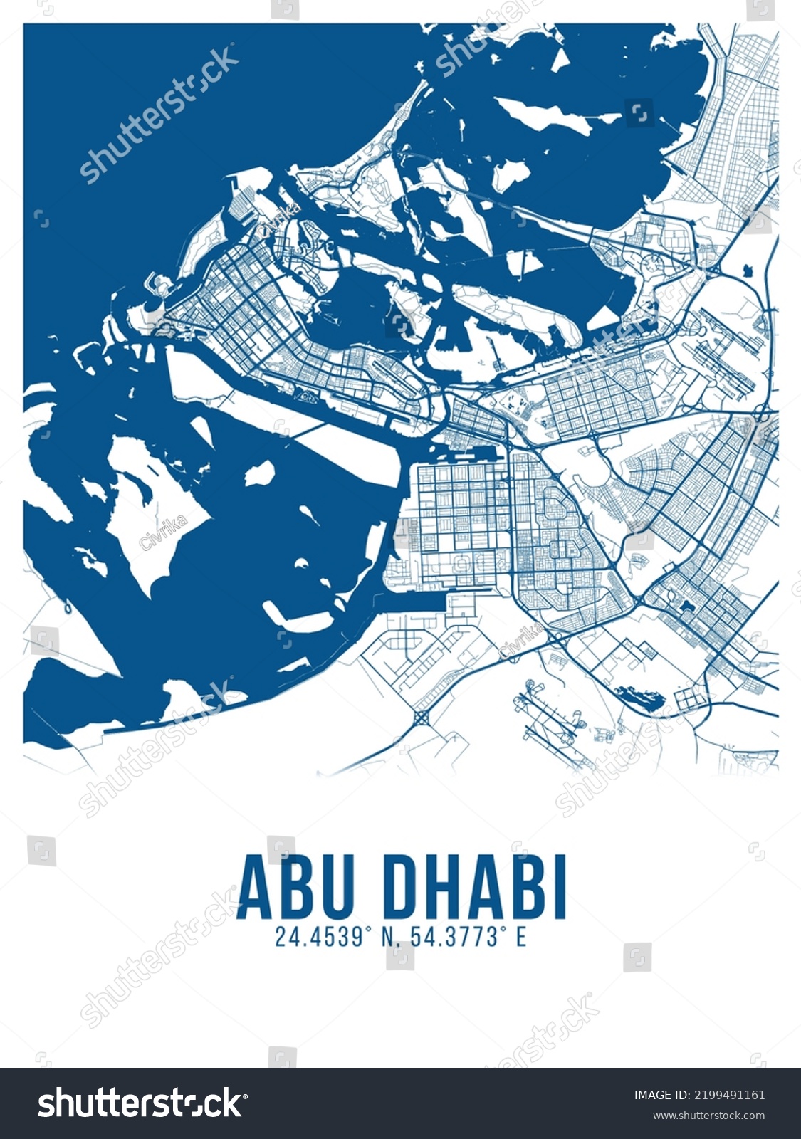 Abu Dhabi Blue Color City Map Stock Illustration 2199491161 | Shutterstock