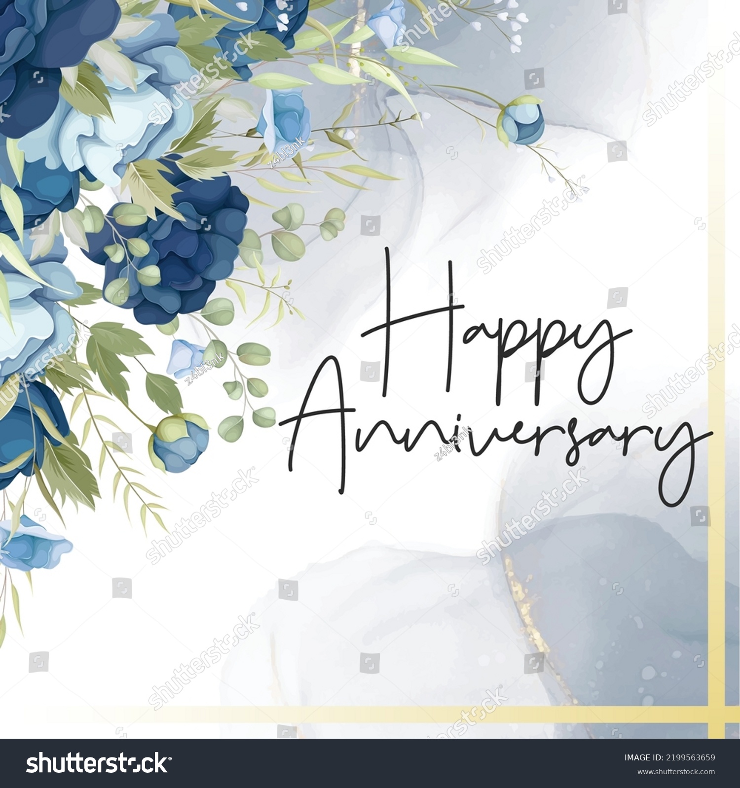 Happy Anniversary Blue Flowers Stock Vector (Royalty Free) 2199563659 ...