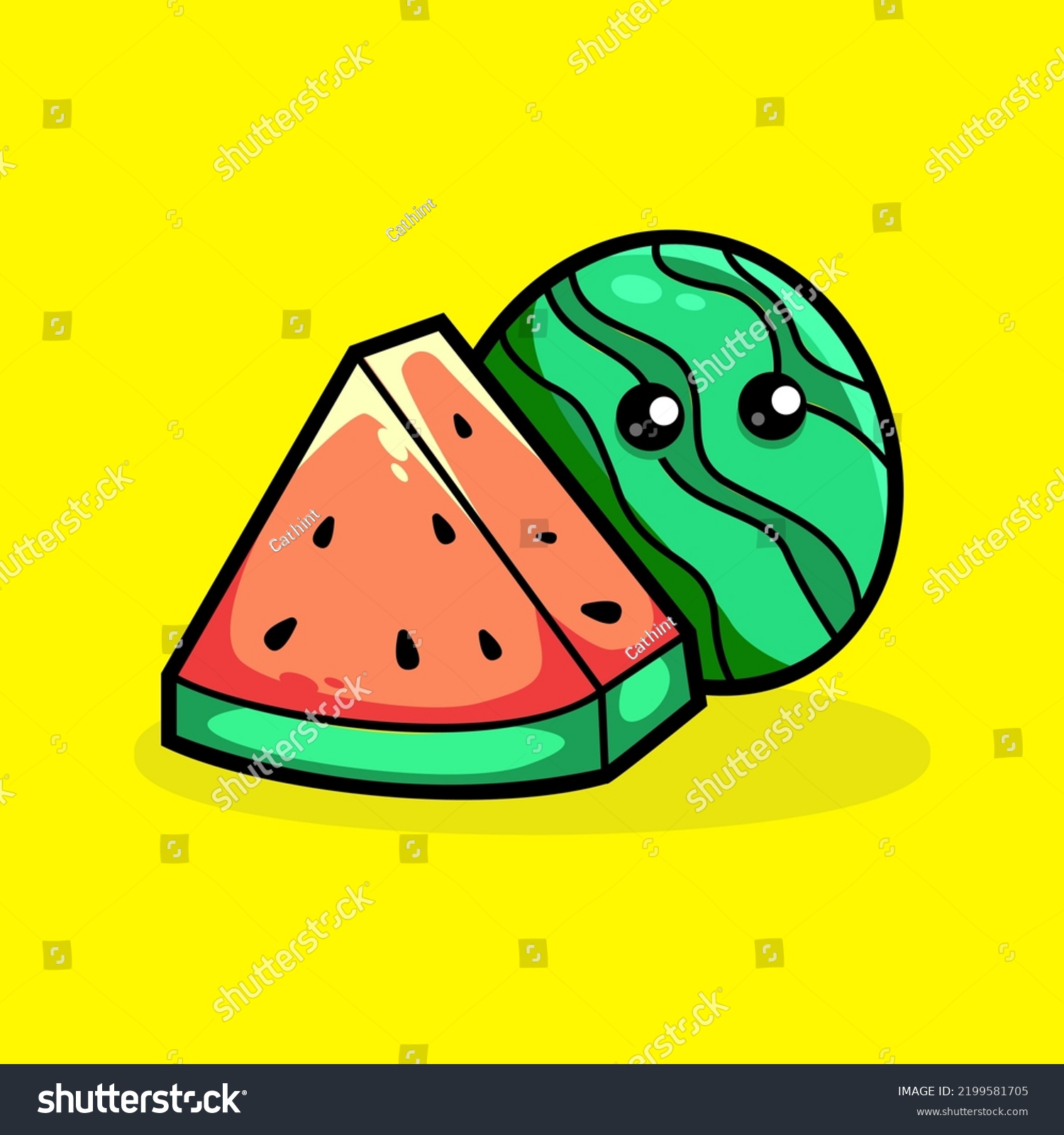 Cute Watermelon Cartoon Vector Icon Illustration Stock Vector Royalty