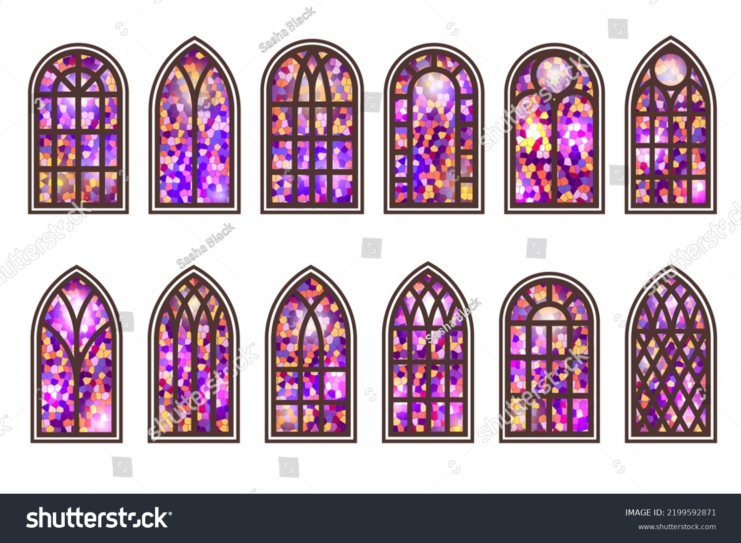 Gothic Windows Set Vintage Stained Glass Stock Vector Royalty Free 2199592871 Shutterstock 5123