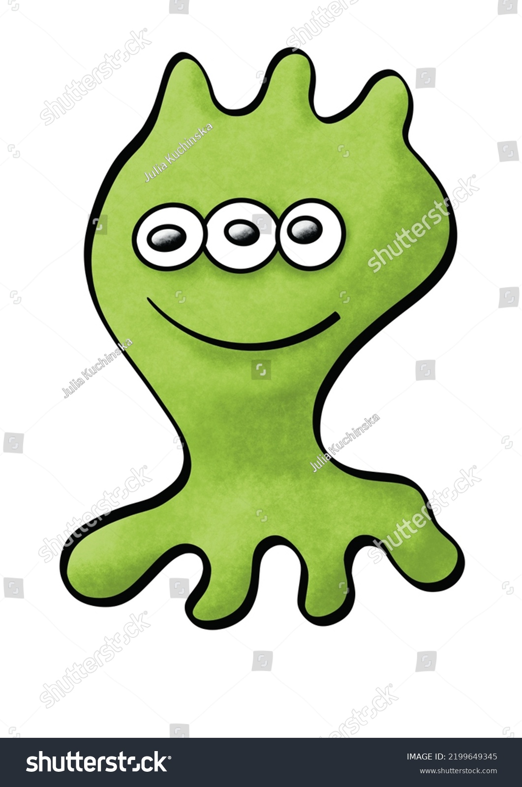 Cute Cartoon Green Alien On Four Stock Illustration 2199649345