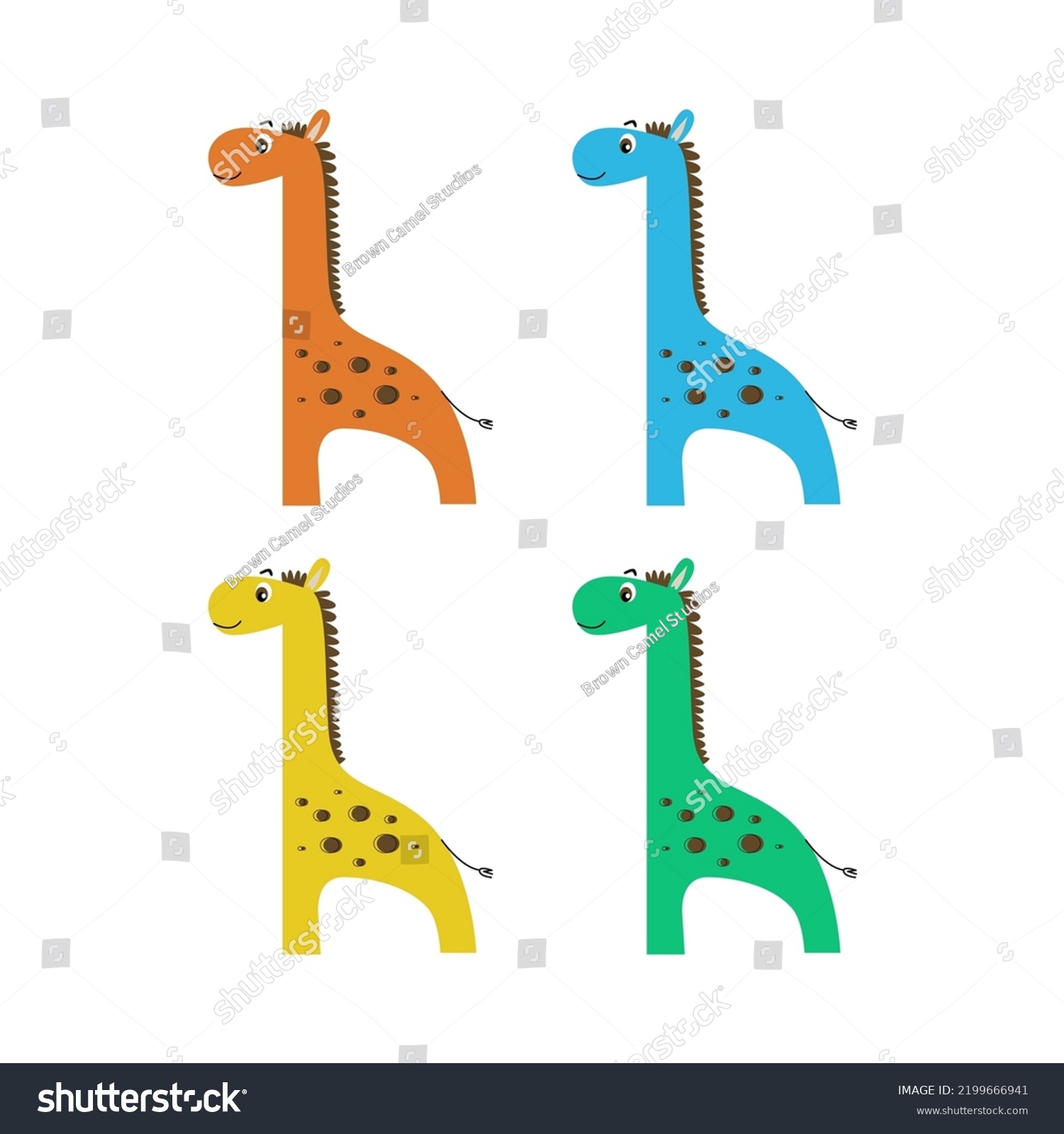 Cute Colorful Africa Giraffes Vector Illustration Stock Vector (Royalty