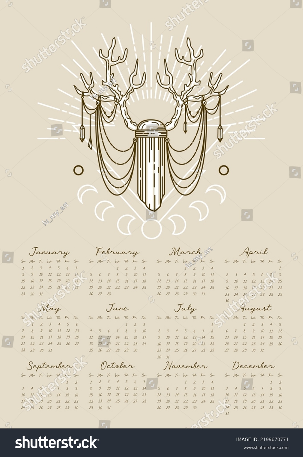 Magic Calendar 2023 Deer Antlers Crystal เวกเตอร์สต็อก (ปลอดค่า