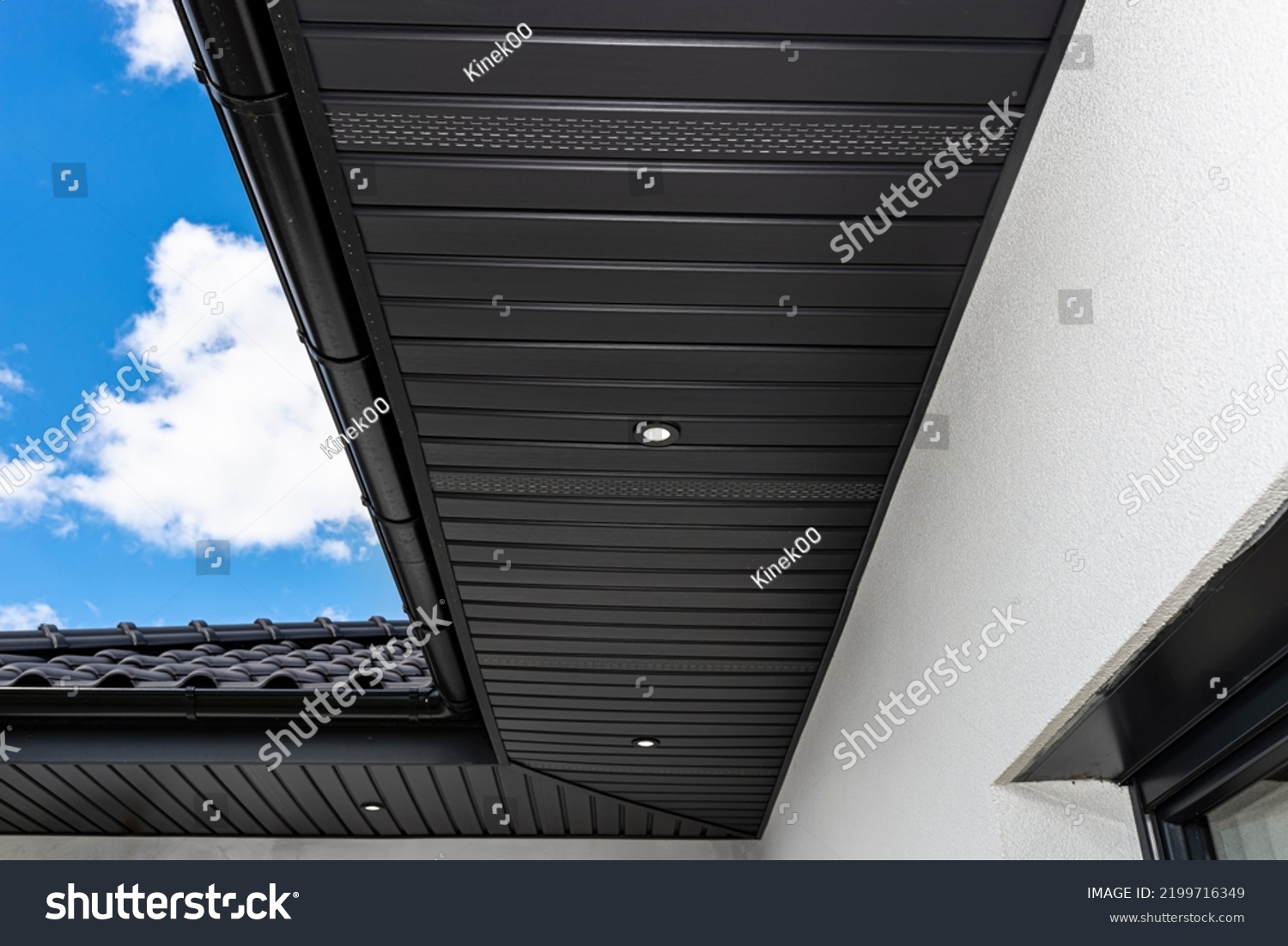 Modern Graphite Herringbone Roof Lining Attached Stock Photo 2199716349