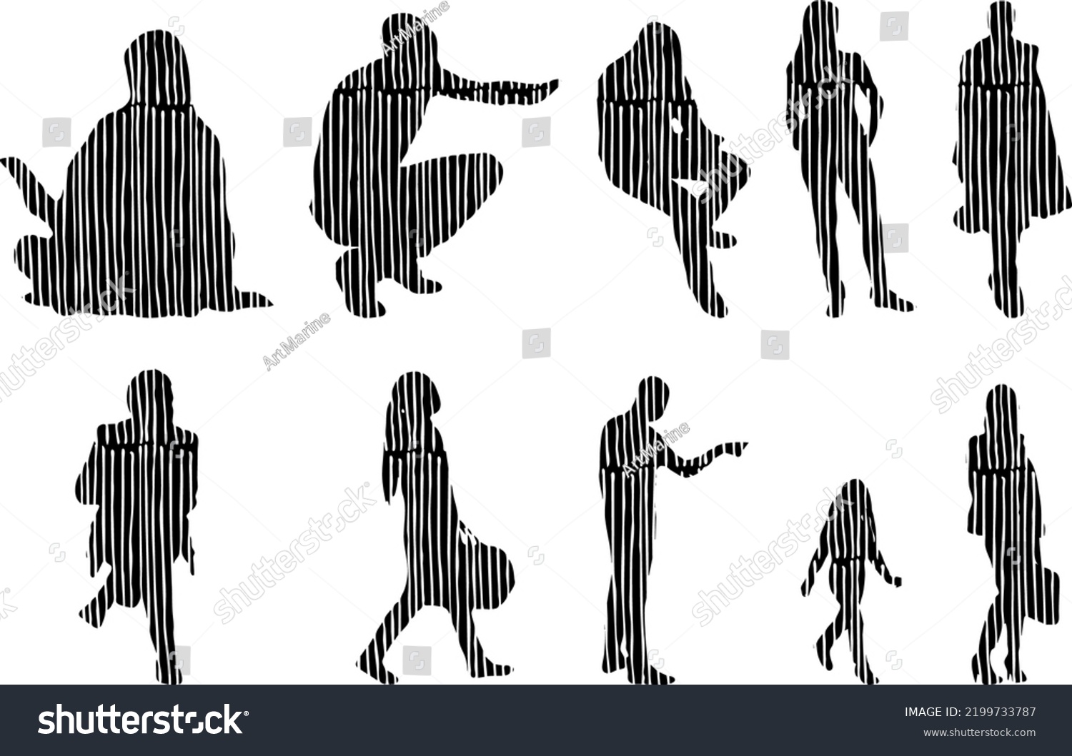 Vector Silhouettes Outline Silhouettes People Contour Stock Vector ...