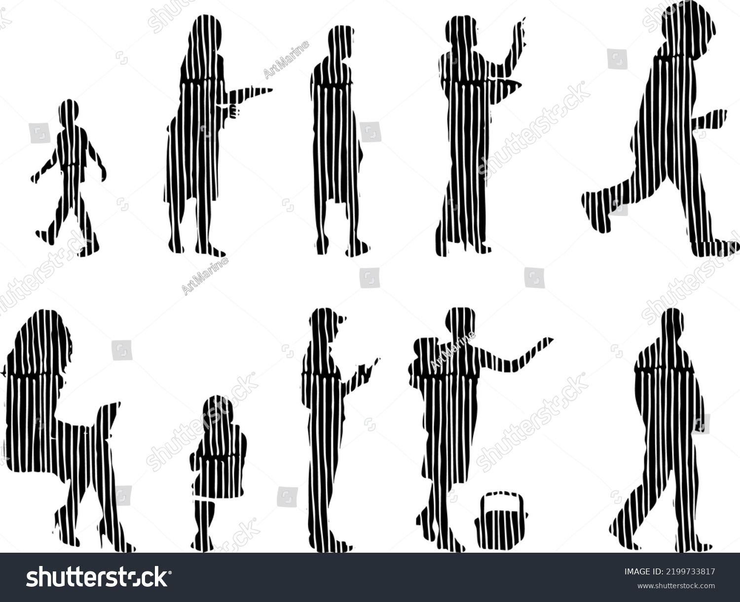 Vector Silhouettes Outline Silhouettes People Contour Stock Vector ...