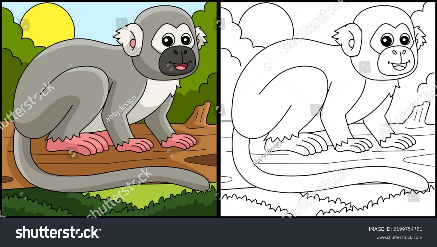 Squirrel Monkey Animal Coloring Page Illustration Stock Vector (Royalty ...