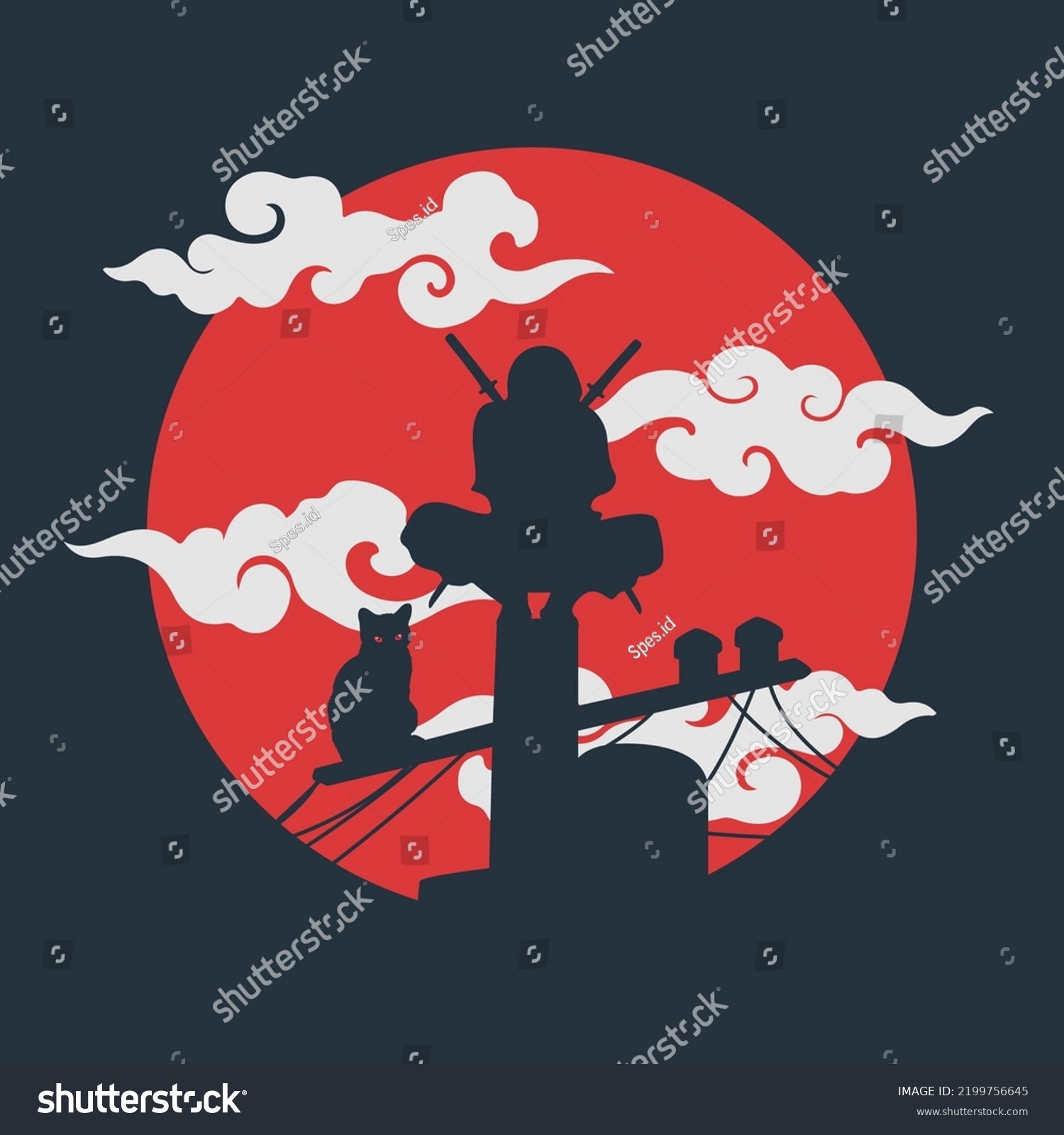 Silhouette Japanese Ninja Cat Illustration Vector Stock Vector (Royalty ...