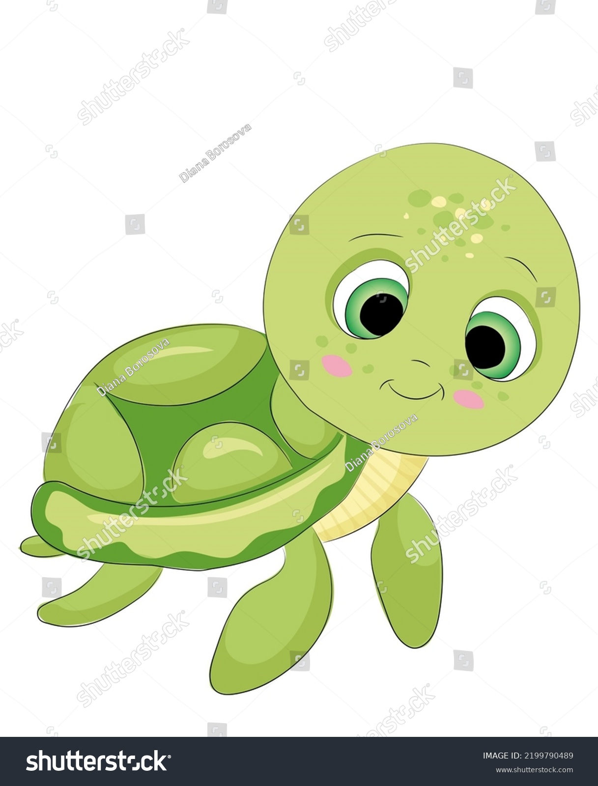 Cute Turtle Big Eyes Sea Turtle Stock Illustration 2199790489 ...