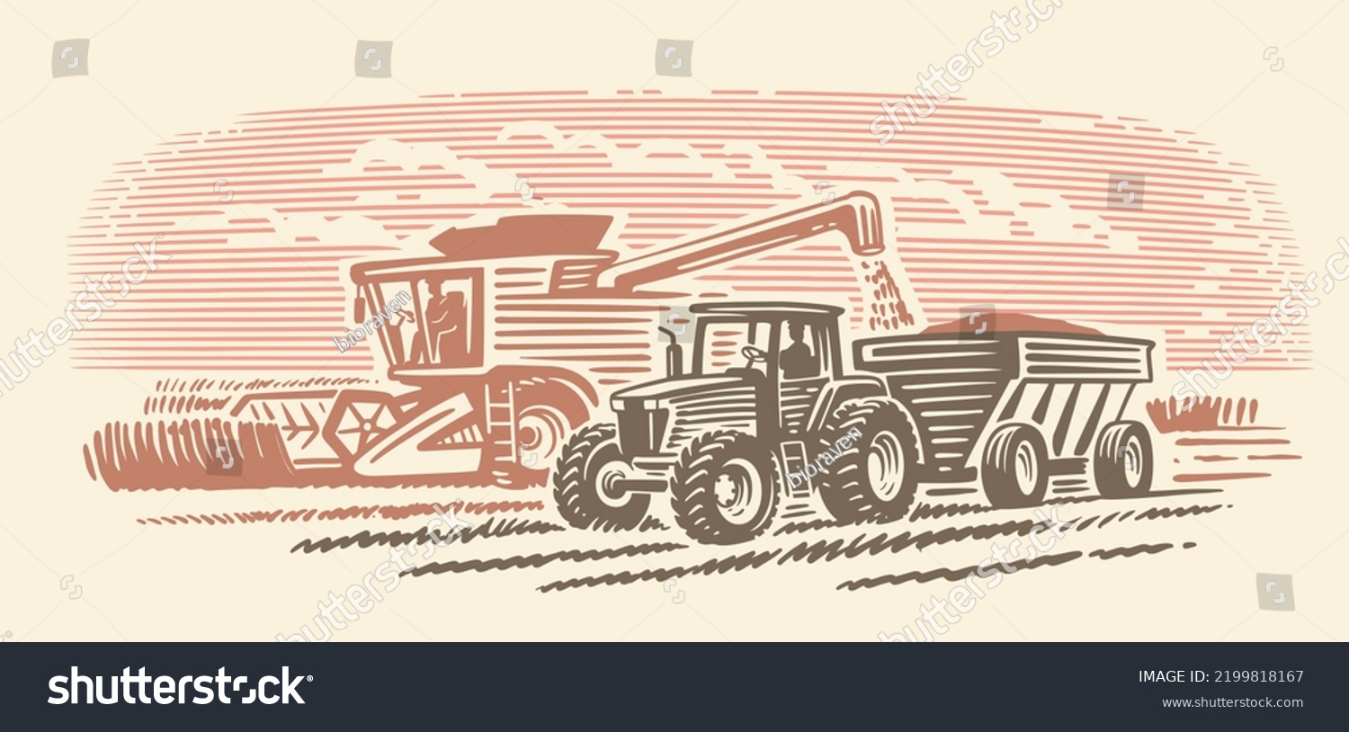 Combine Harvester Working Tractor Sketch Stock Vector (Royalty Free ...