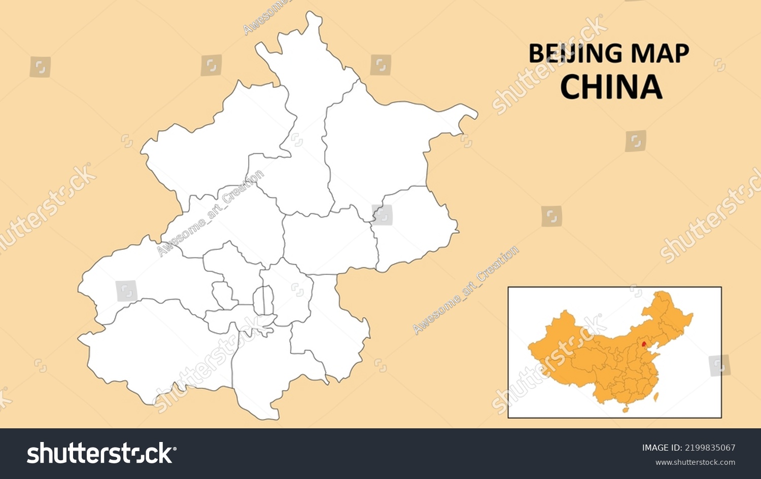 Beijing Map China Outline State Map Stock Vector (Royalty Free ...