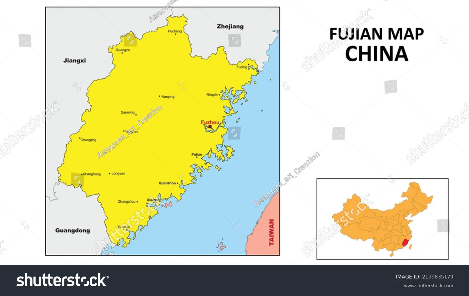 Fujian Map China Major City Map Stock Vector (Royalty Free) 2199835179 ...