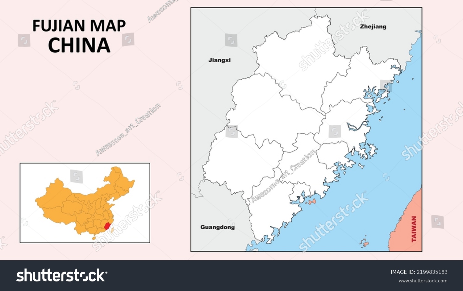 Fujian Map China State District Map Stock Vector (Royalty Free ...