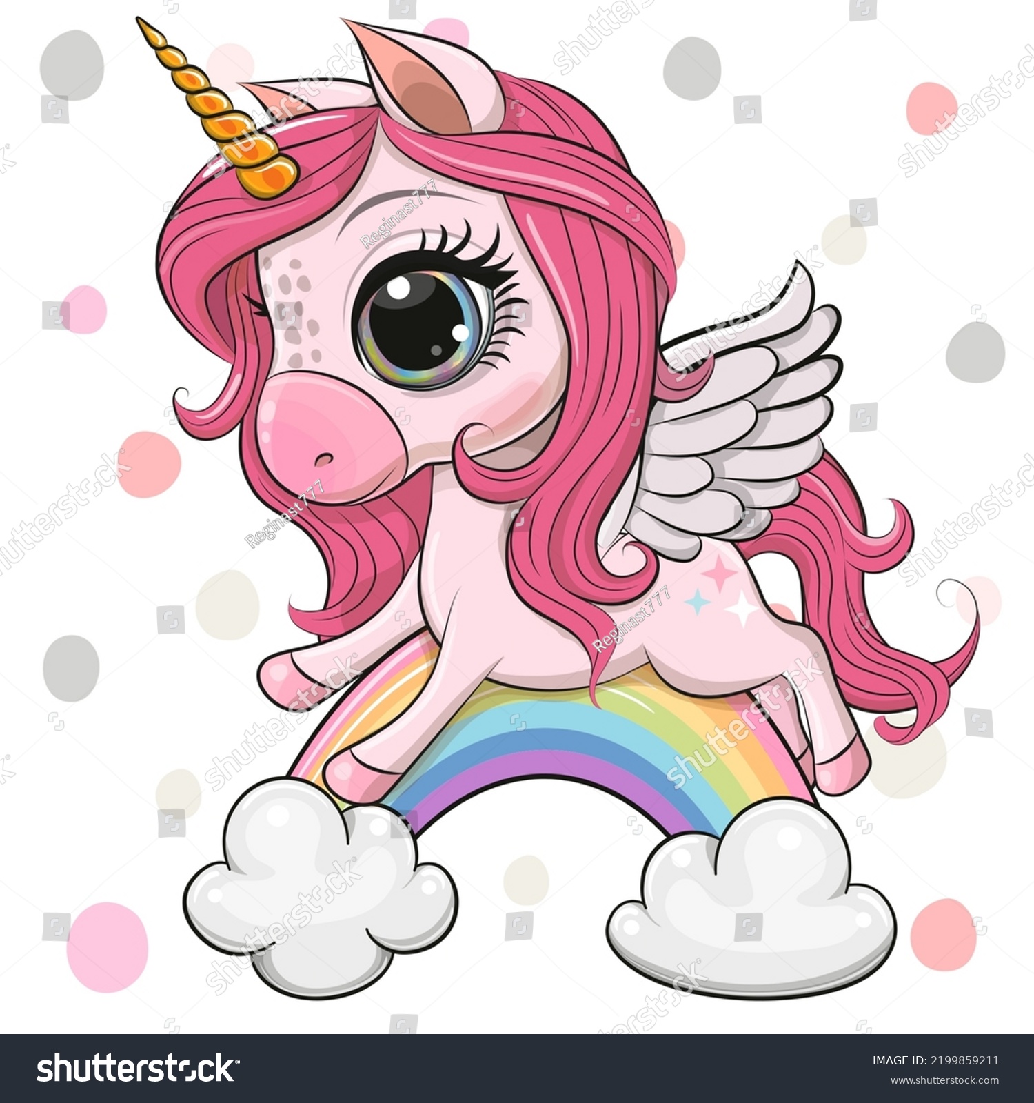 Cute Cartoon Unicorn On Rainbow Stock Vector (Royalty Free) 2199859211 ...