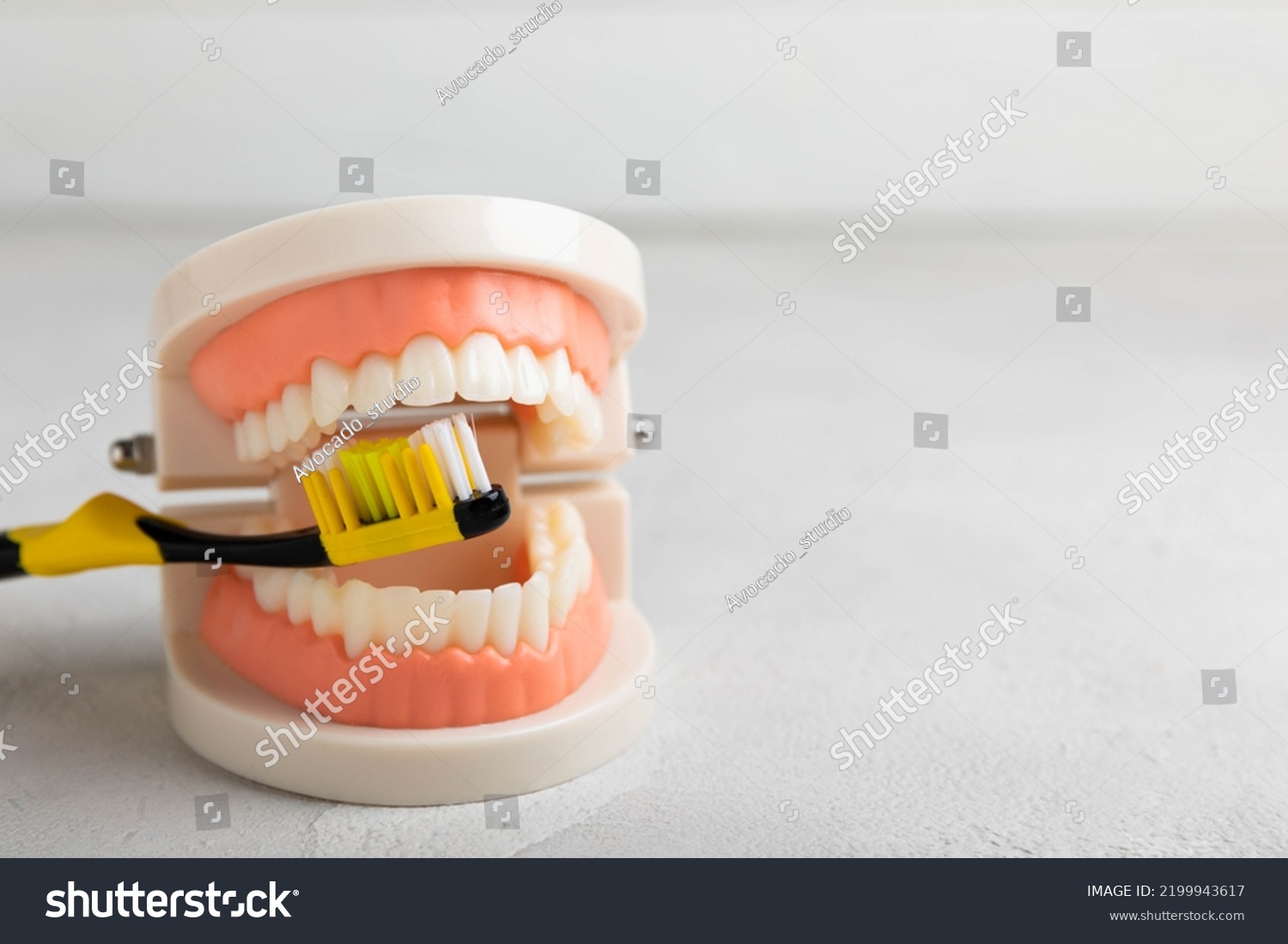 Dentures Toothbrush On White Background Upper Stock Photo 2199943617