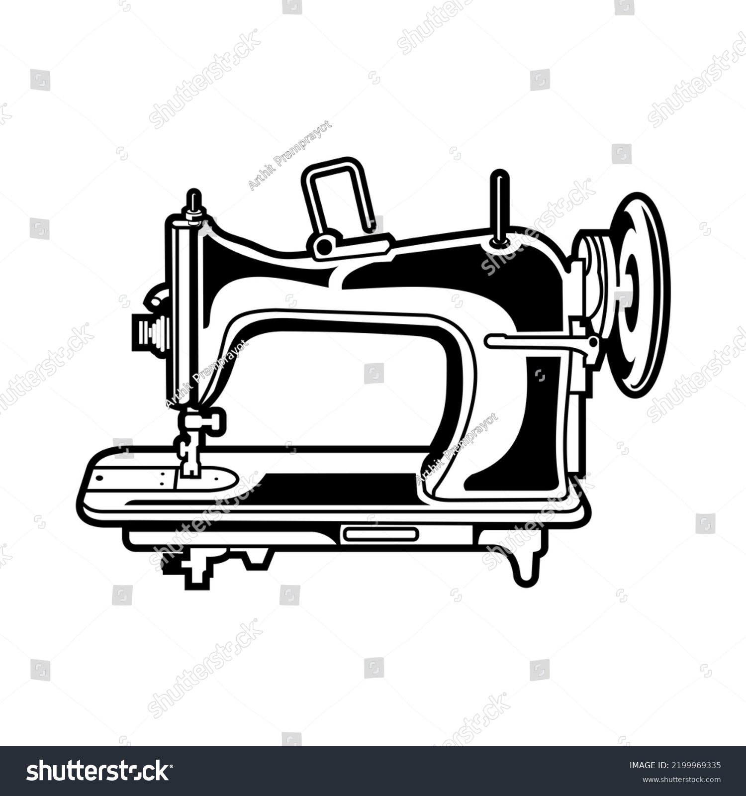 Antique Sewing Machine Silhouette Isolated On Stock Illustration ...