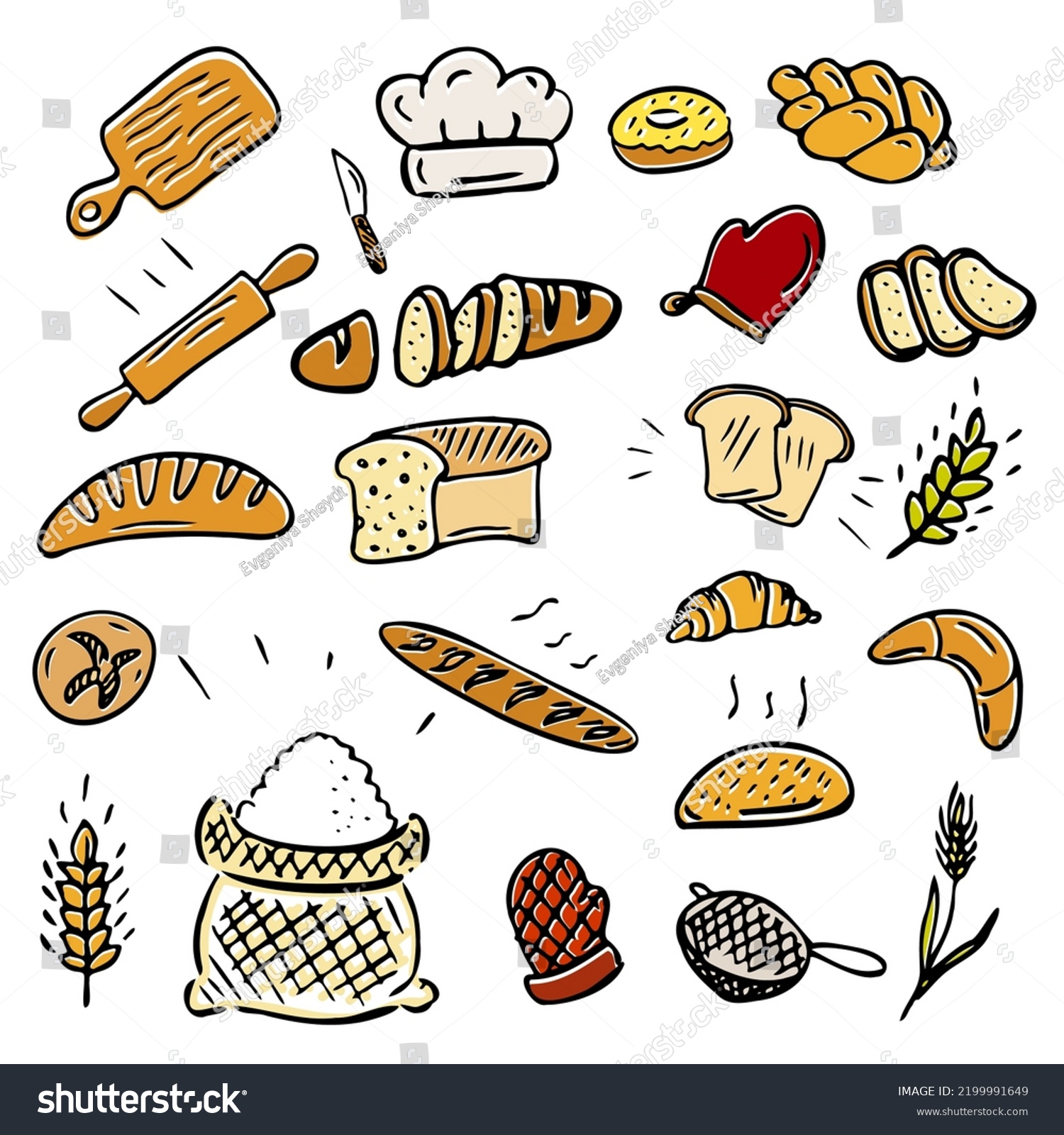 Hand Drawn Doodles Cartoon Bread Baguette Stock Vector (Royalty Free ...