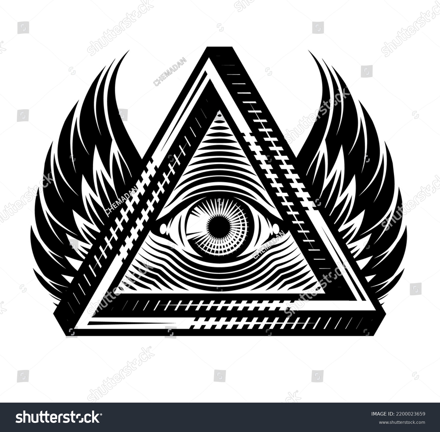 Allseeing Eye God Triangle Wings Sacred Stock Vector (Royalty Free ...