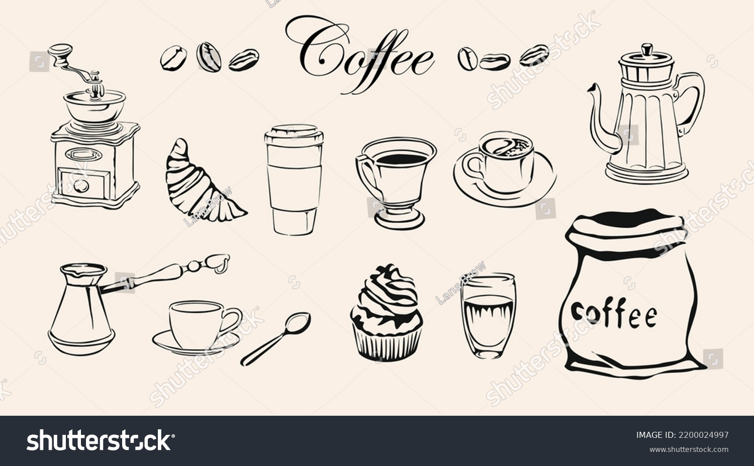 Collection Elegant Drawings Tools Coffee Brewing Stock Vector (royalty 