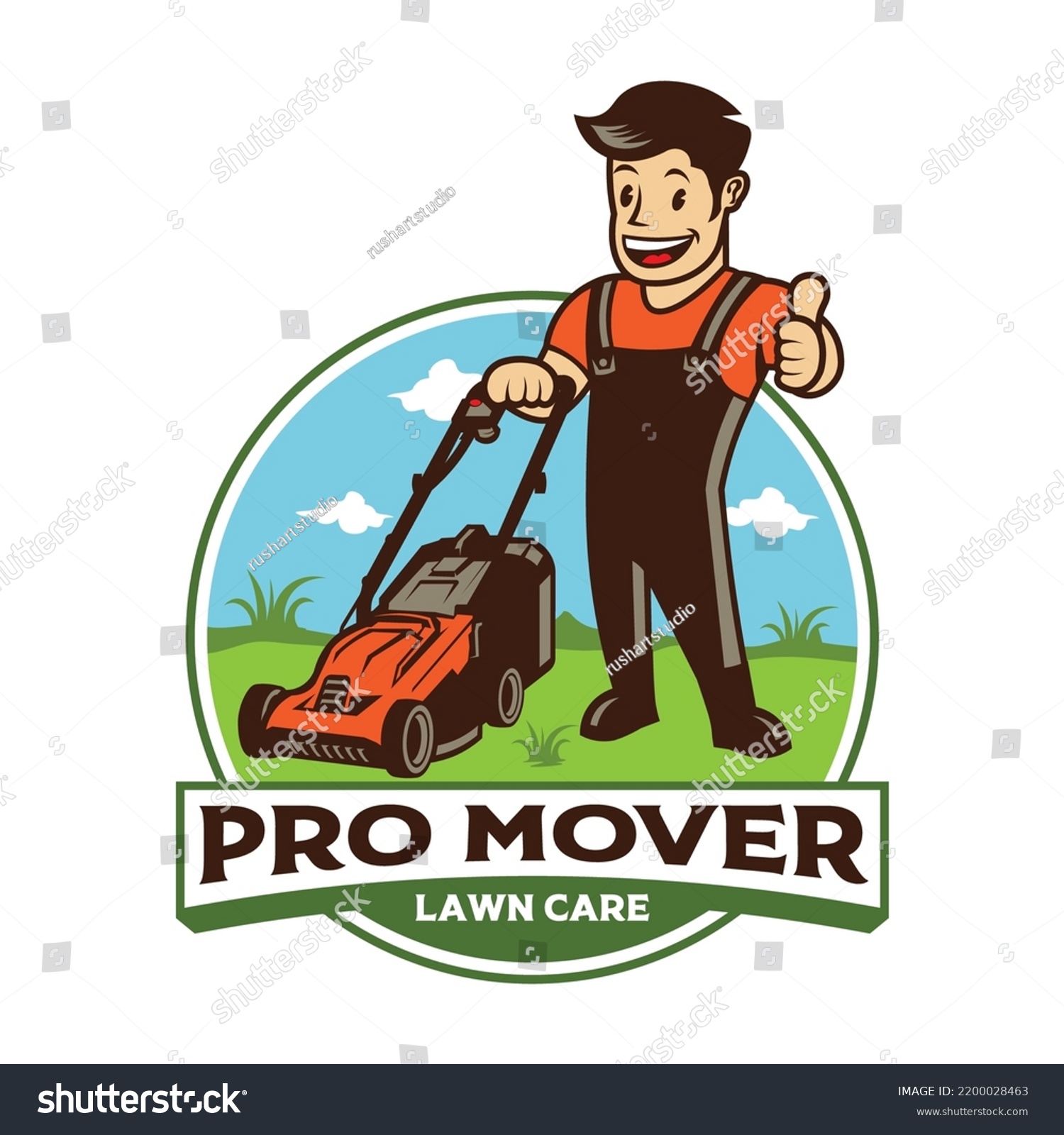 Lawn Mover Worker Vector Illustration Retro Stock Vector (Royalty Free ...