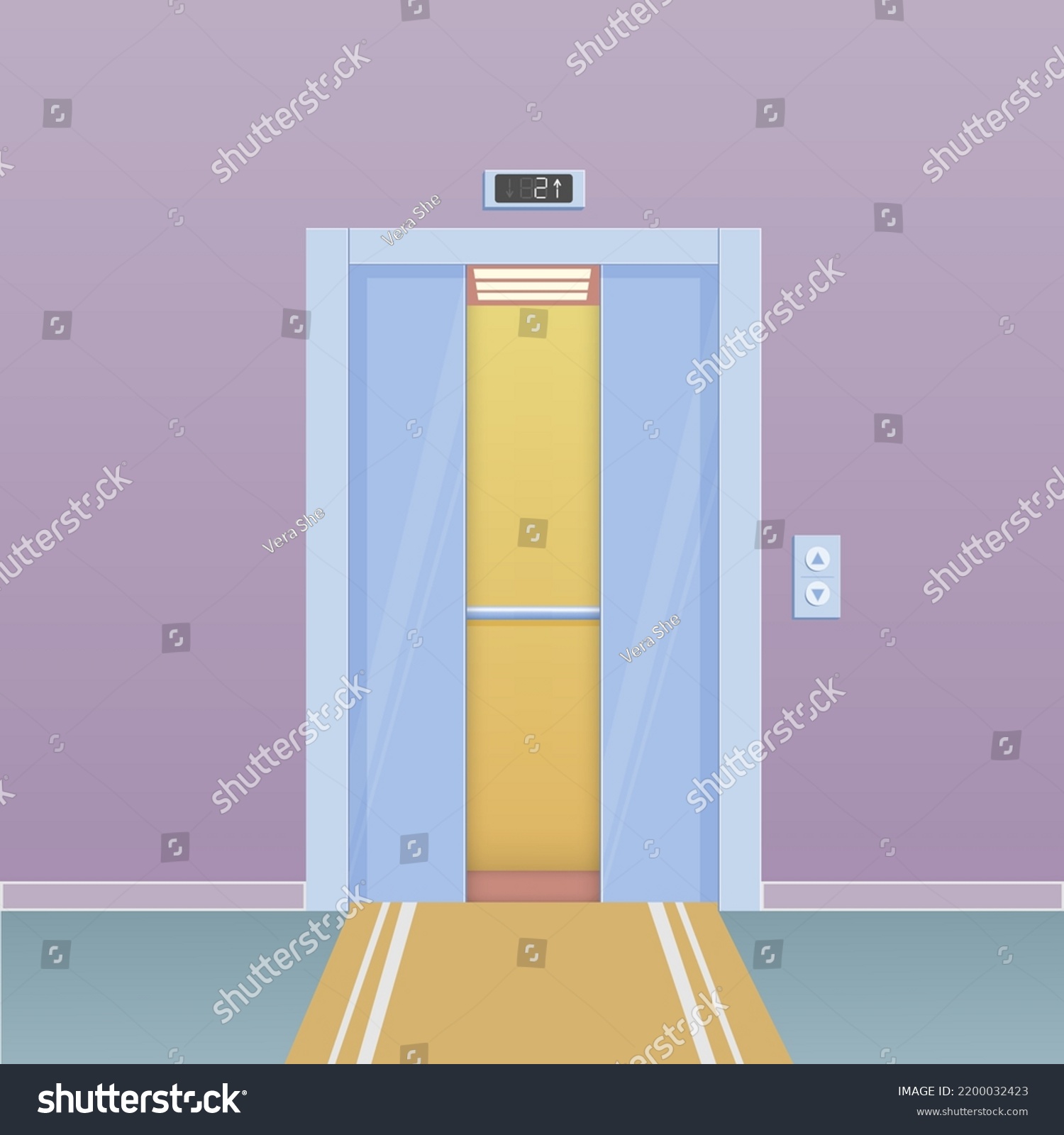 Flat Cartoon Color Illustration Elevator Open Stock Vector (Royalty ...