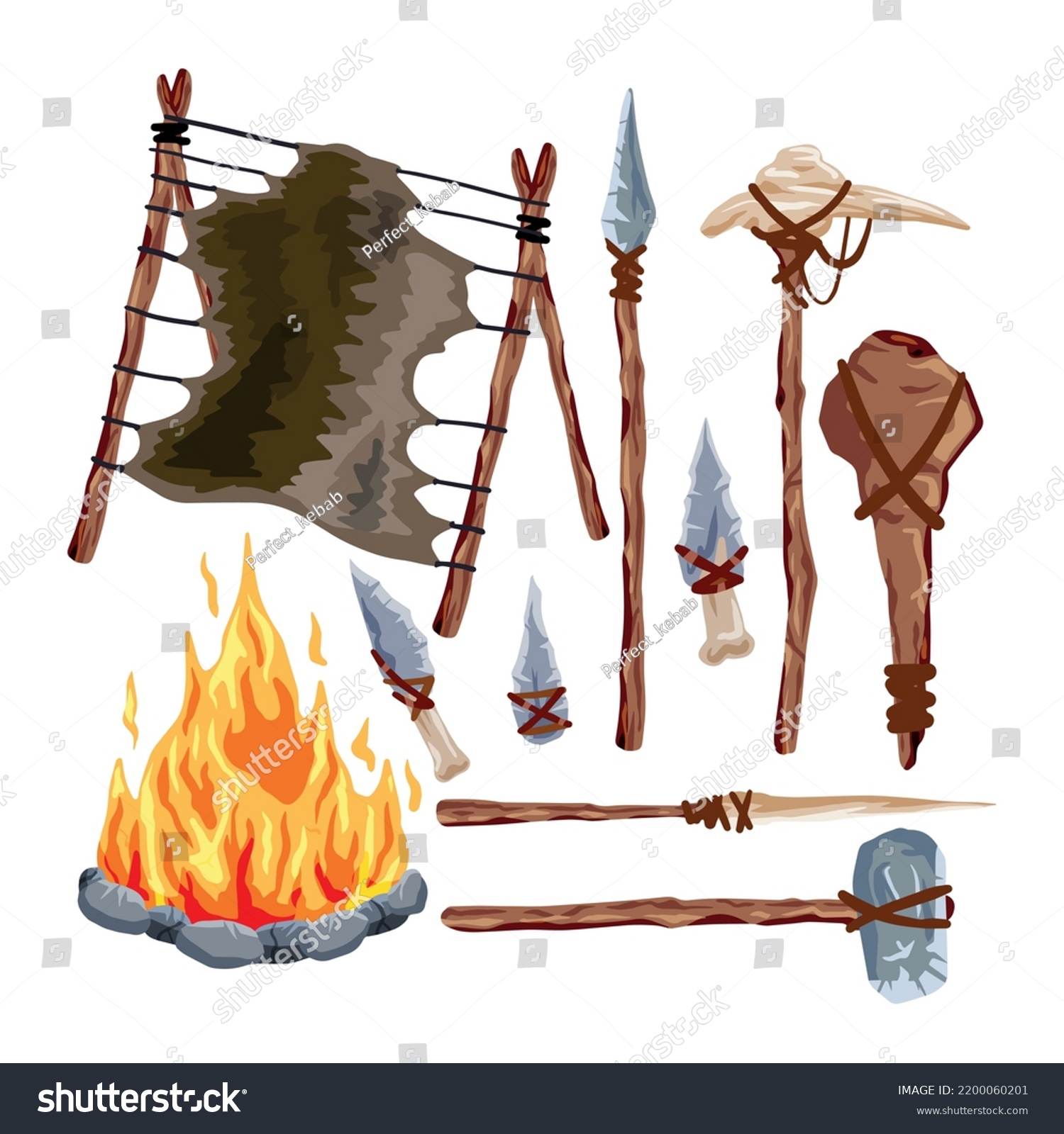 Prehistoric Weapons Set Caveman Tools Primitive Stock Vector (Royalty ...