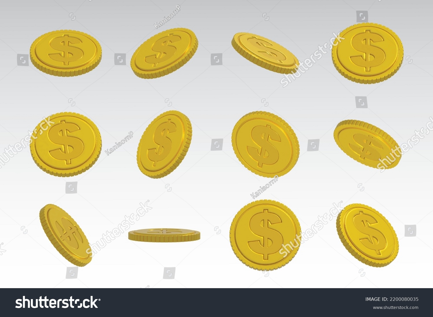 3d Coins Render Set Golden Coin Stock Illustration 2200080035 ...