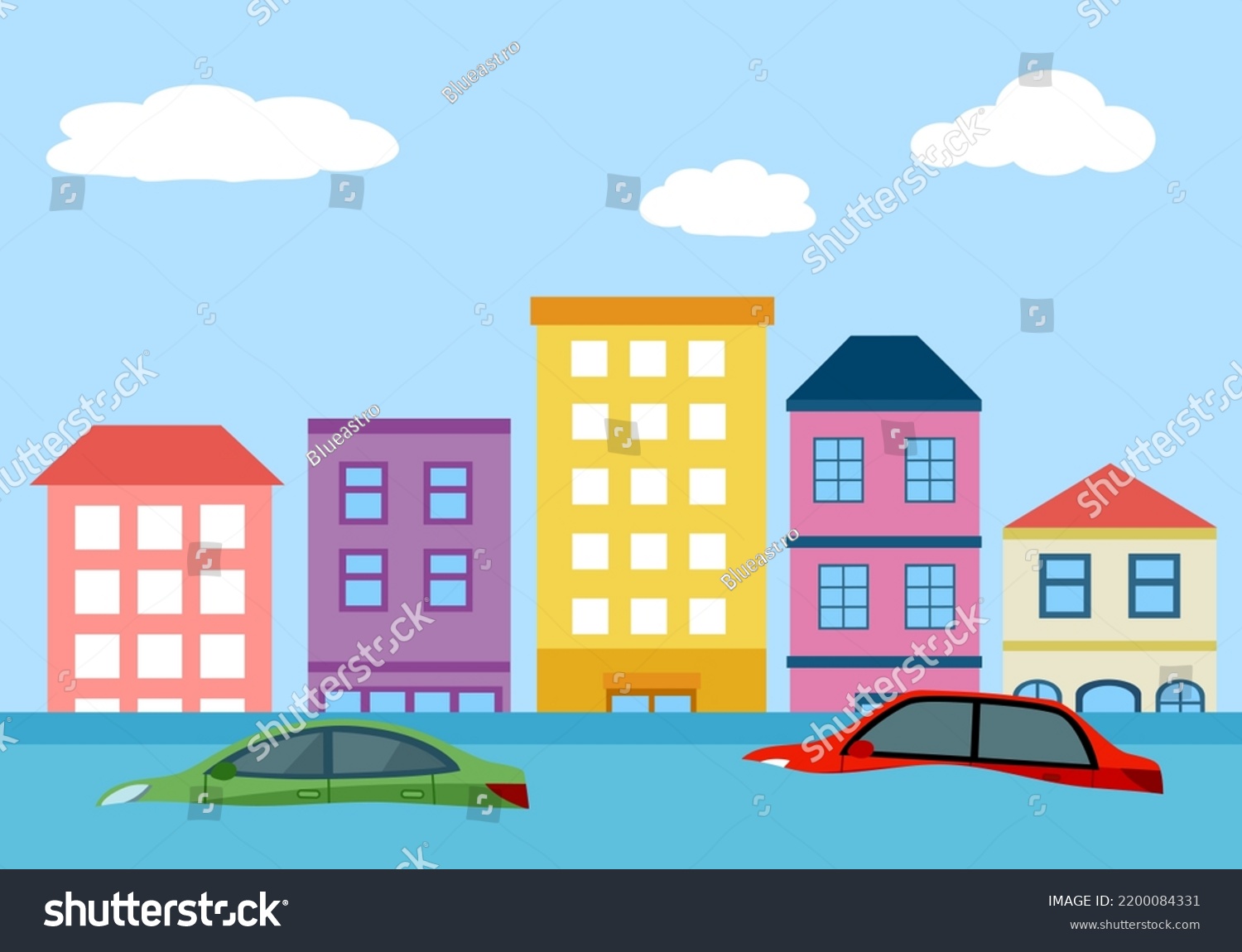 Flood Big City Floating Cars Flat Stock Vector (Royalty Free ...