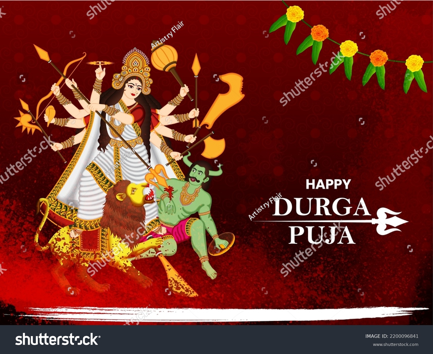 Vector Illustration Goddess Durga Killing Rakshas Stock Vector Royalty