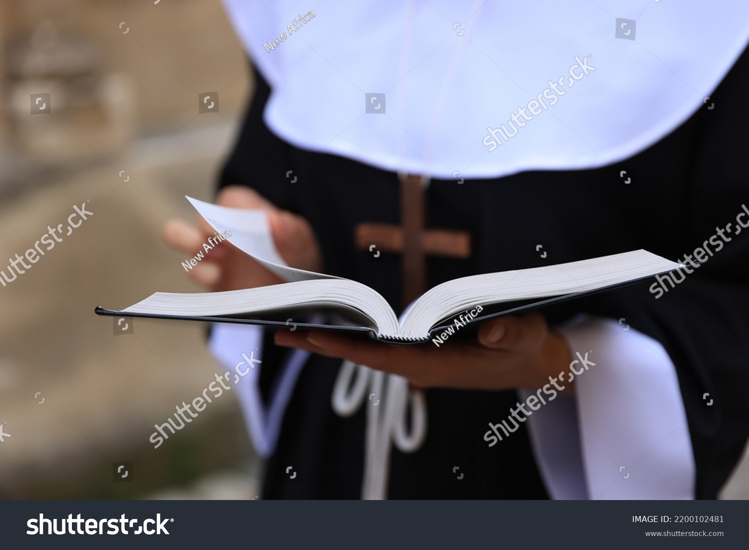 Young Nun Christian Cross Bible Outdoors Stock Photo 2200102481 ...