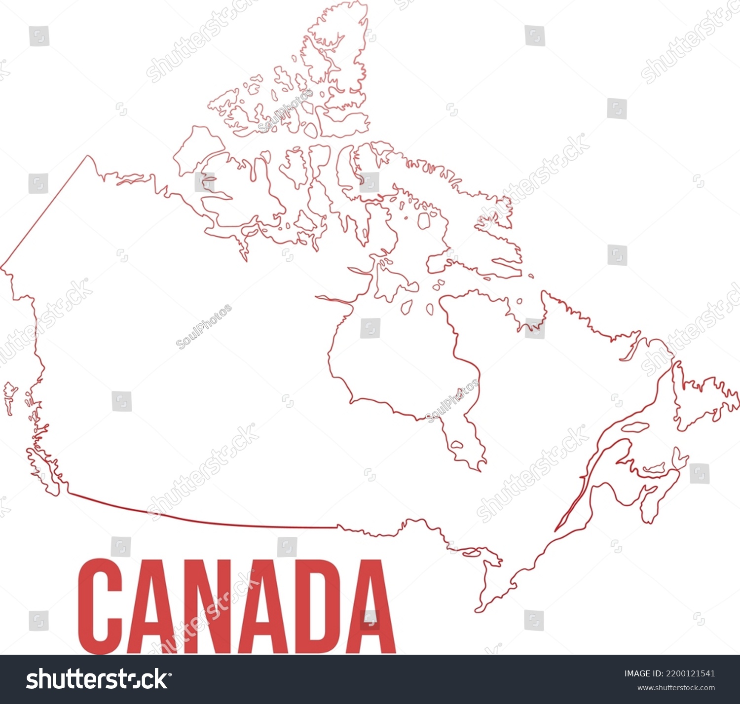 Canada Red Gradient Isolated Outline Map Stock Vector (Royalty Free ...