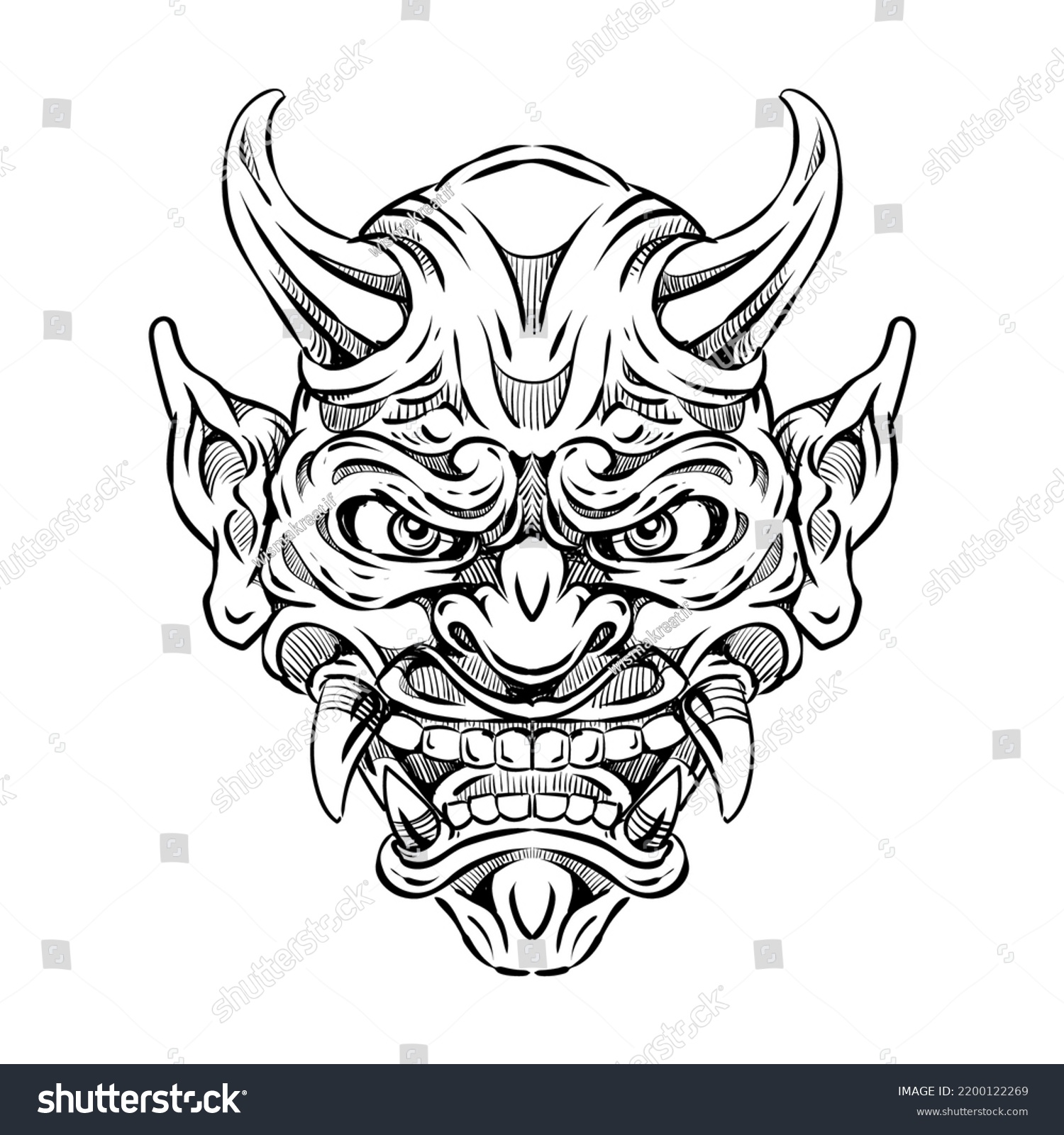 Japanese Traditional Oni Mask Sketch Stock Vector (Royalty Free ...