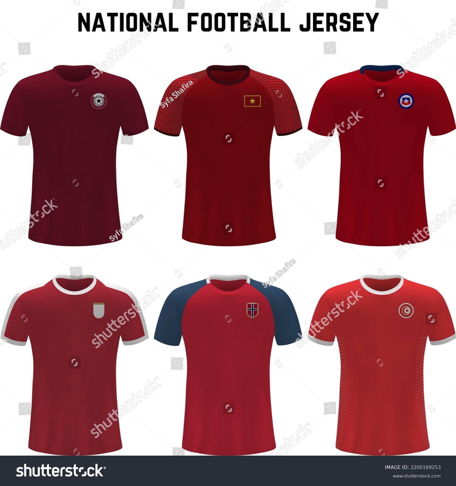 Collection Red National Soccer Team Jersey Stock Vector (Royalty Free
