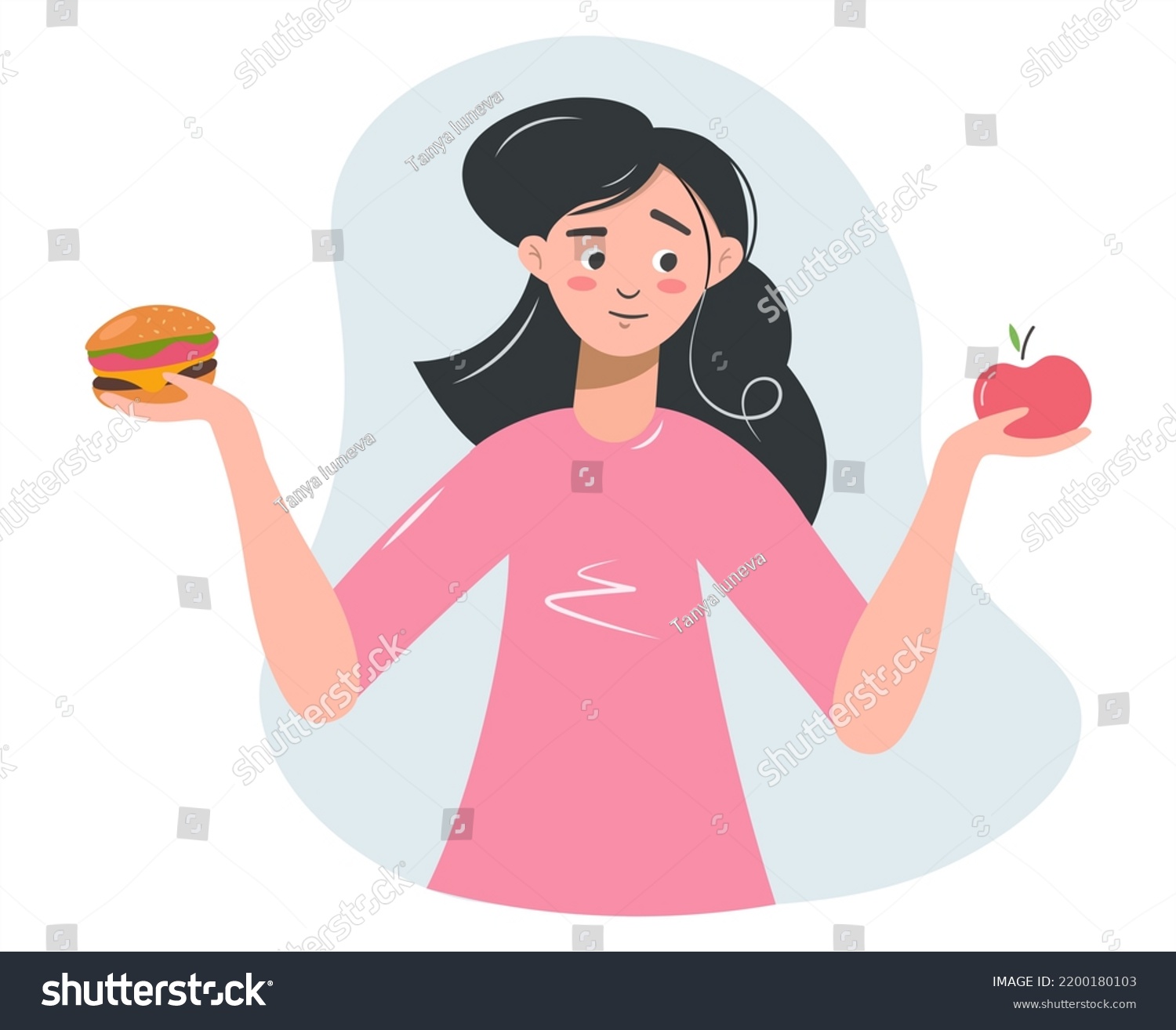 Girl Chooses Between Healthy Unhealthy Food Stock Vector (Royalty Free ...