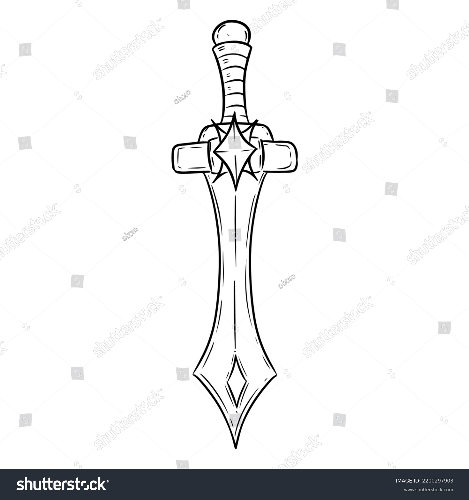 Fantasy Warrior Sword Cartoon Icon Outline Stock Vector (Royalty Free ...