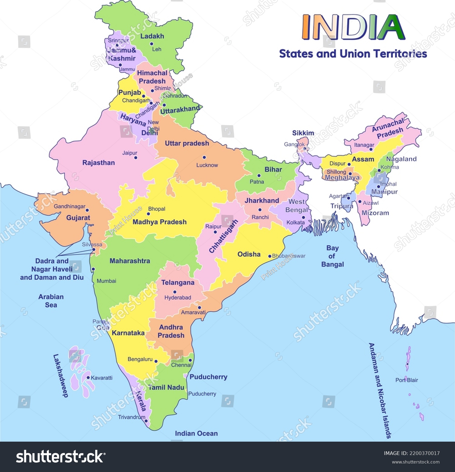 Map India Illustration Political Map States Stock Vector (Royalty Free ...