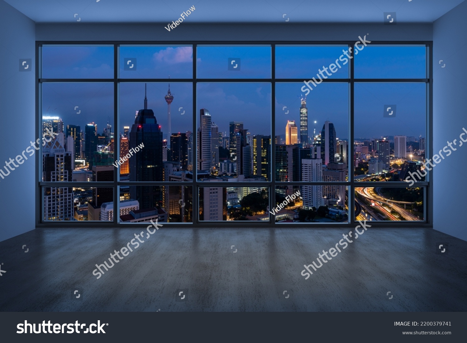 Empty Room Interior Skyscrapers View Malaysia Stock Illustration ...