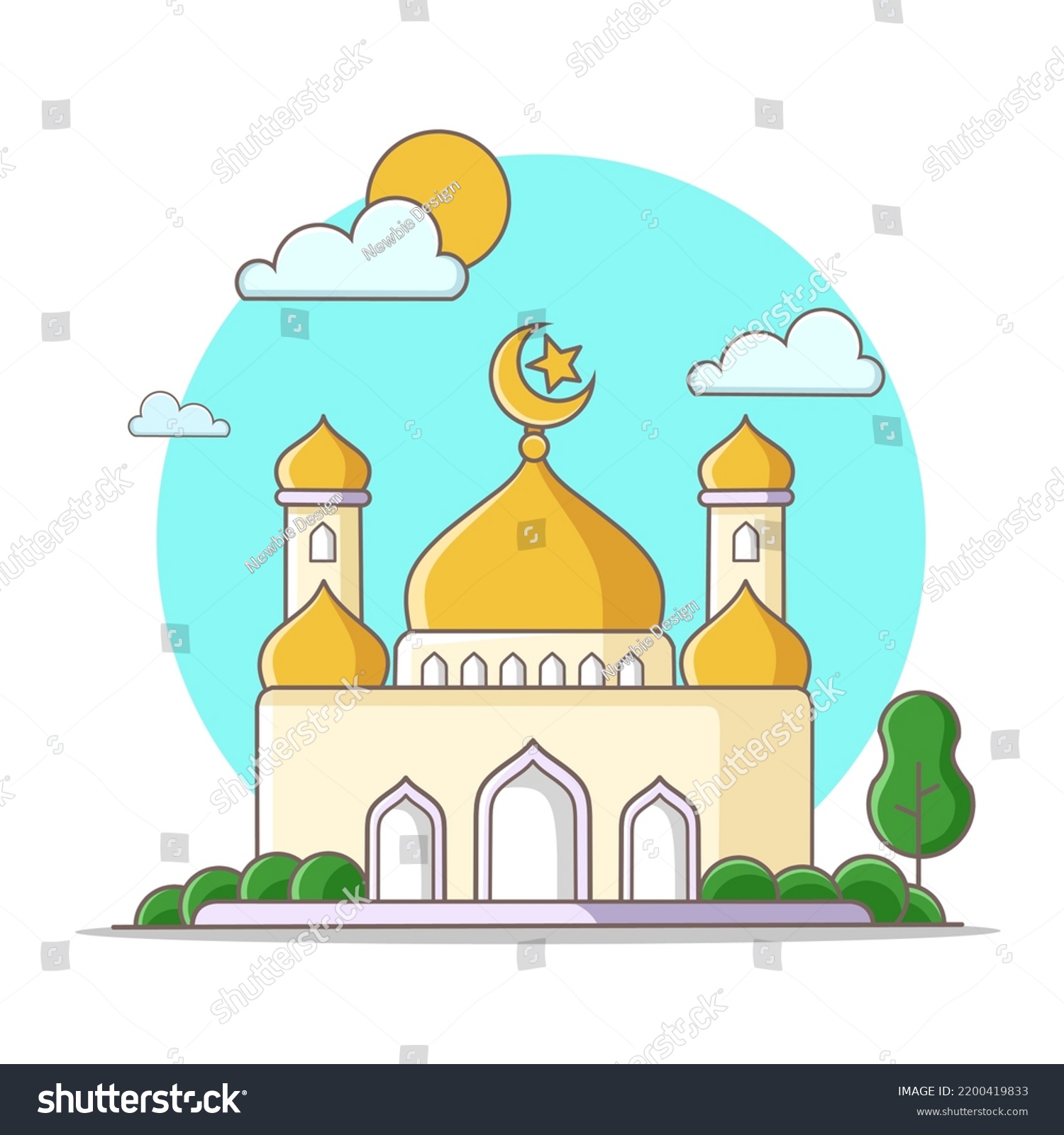 Islamic Mosque Building Flat Vector Illustration Stock Vector (Royalty