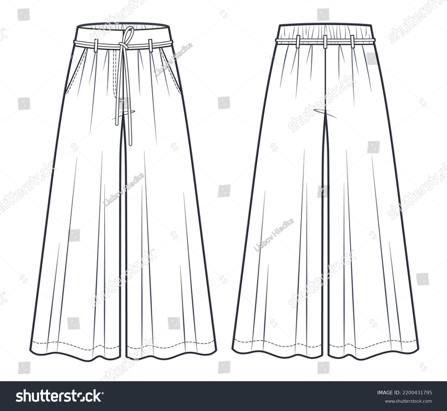 Palazzo Pants Fashion Flat Technical Drawing Stock Vector (Royalty Free ...