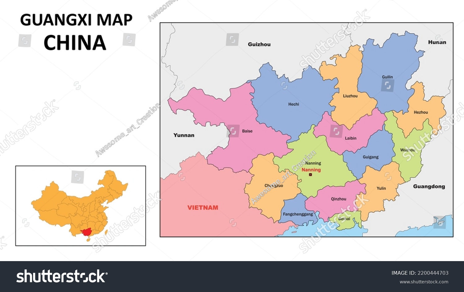 Guangxi Map China State District Map Stock Vector Royalty Free 2200444703 Shutterstock Guangxi Map China State District Map Stock Vector Royalty Free 2200444703 Shutterstock